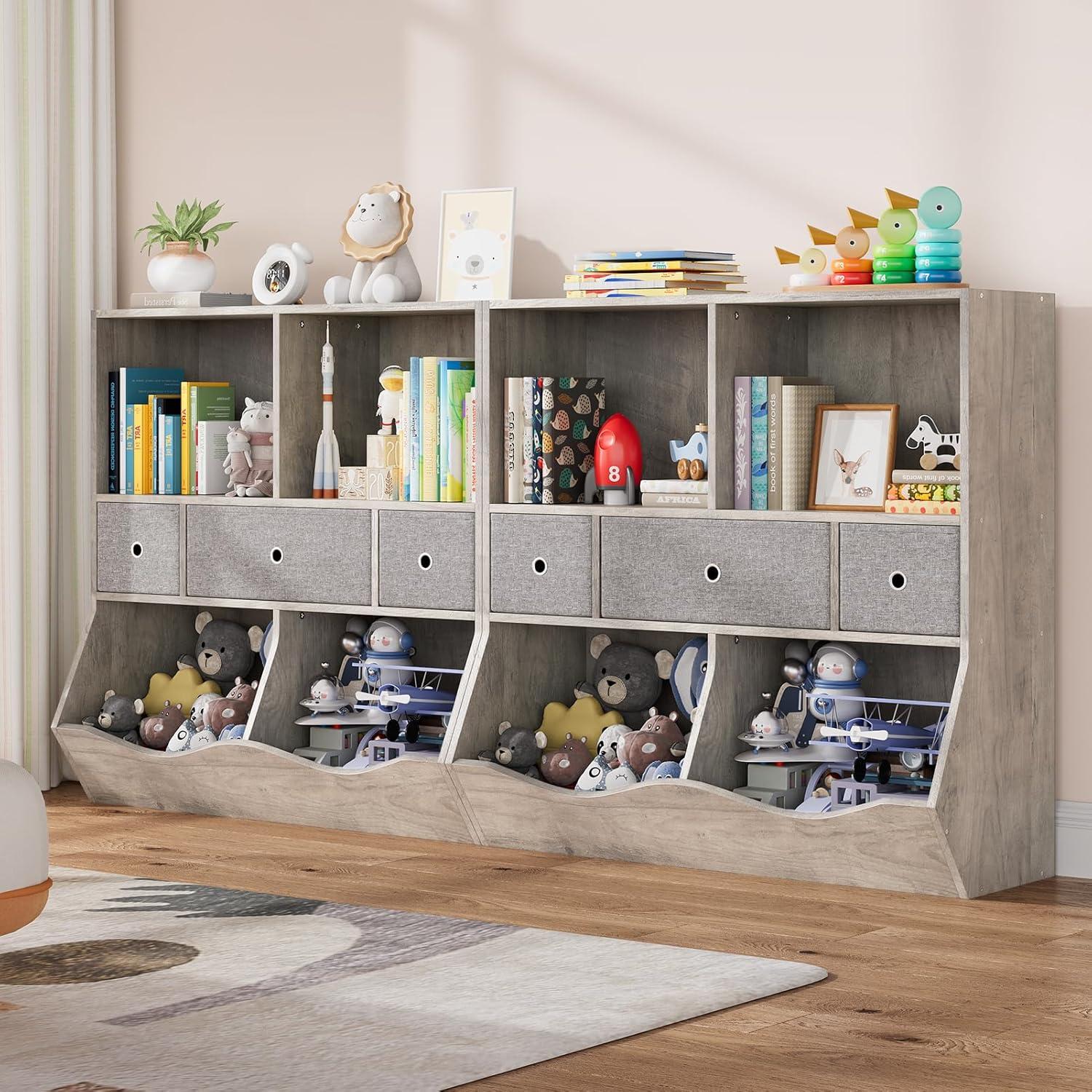 3-Tier Kids Bookshelf, Toy Storage Organizer with 3 Drawers,Wooden Bookcase with Large Toy Storage Cabinet for Playroom