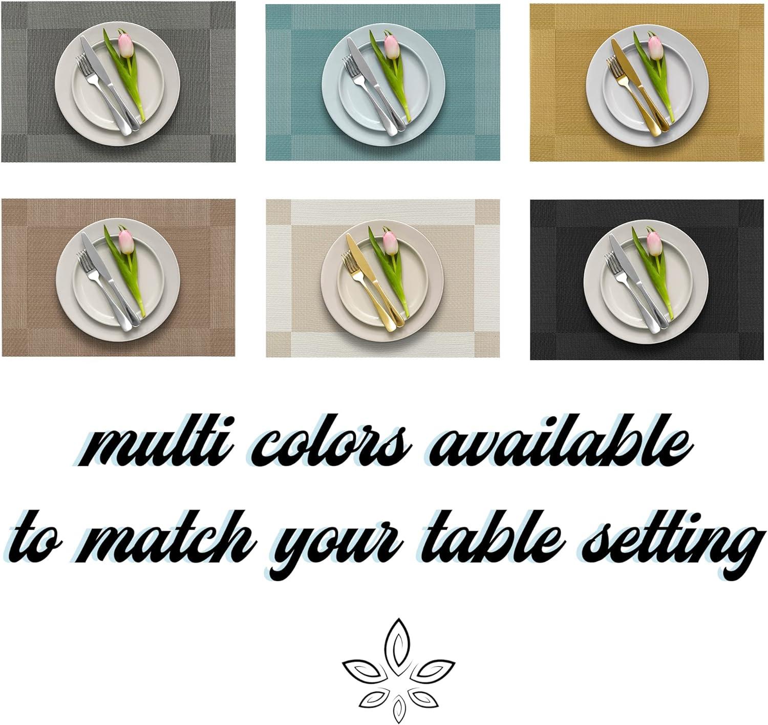 More Décor Dining Table Placemats, Washable Heat-Resistant PVC Vinyl Table Mats for Dining Room and Kitchen, Anti-Slip - Set of 6 - Ivory