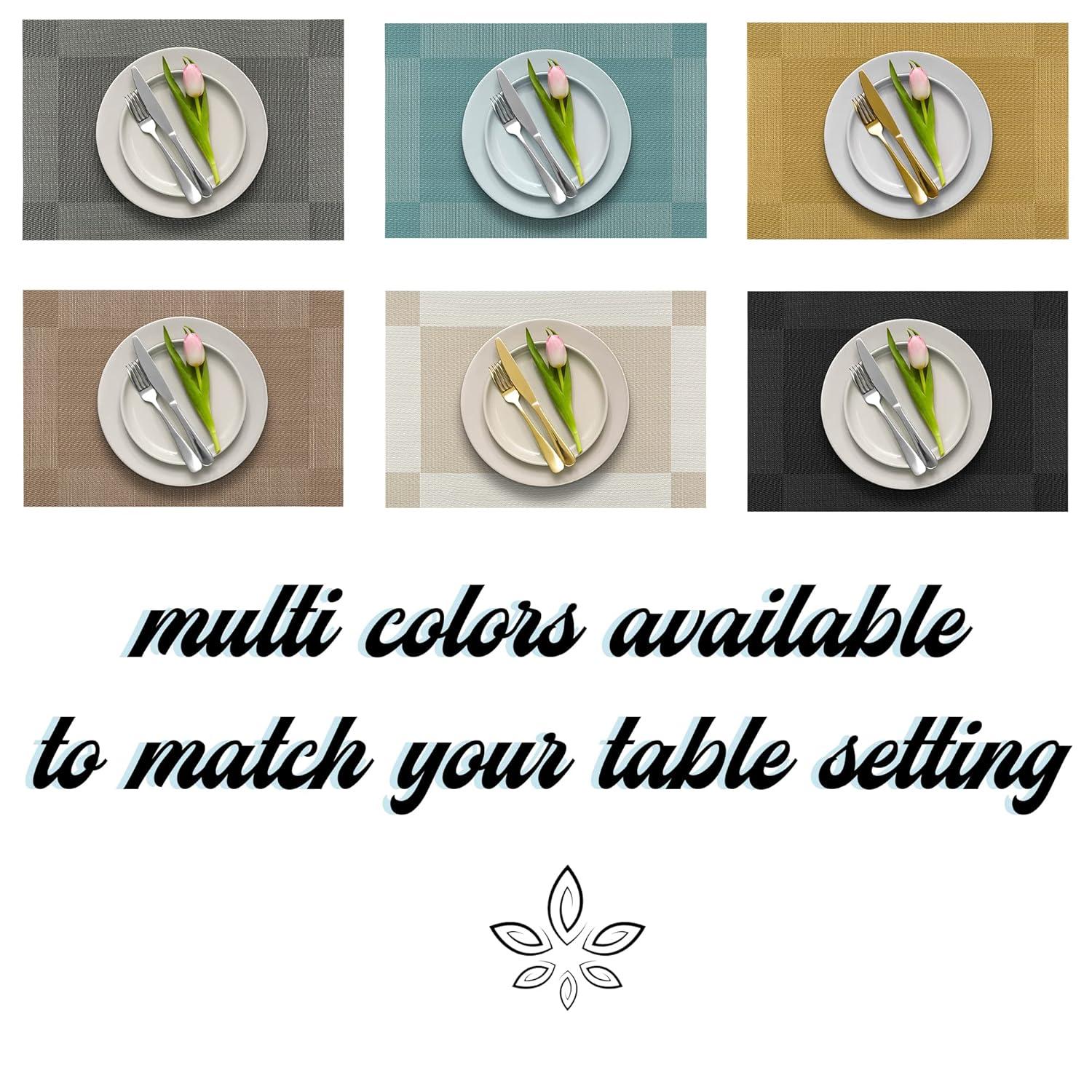 More Décor Dining Table Placemats, Washable Heat-Resistant PVC Vinyl Table Mats for Dining Room and Kitchen, Anti-Slip - Set of 6 - Ivory