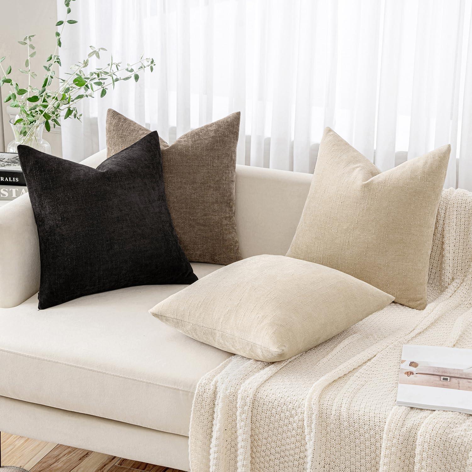 MIULEE Throw Pillow Covers Boho Farmhouse 18x18 Set of 2 Decorative Beige Couch with Fringe Chic Cotton Pillowcases Home Decor Accents for Cushion Soft Bed Living Room