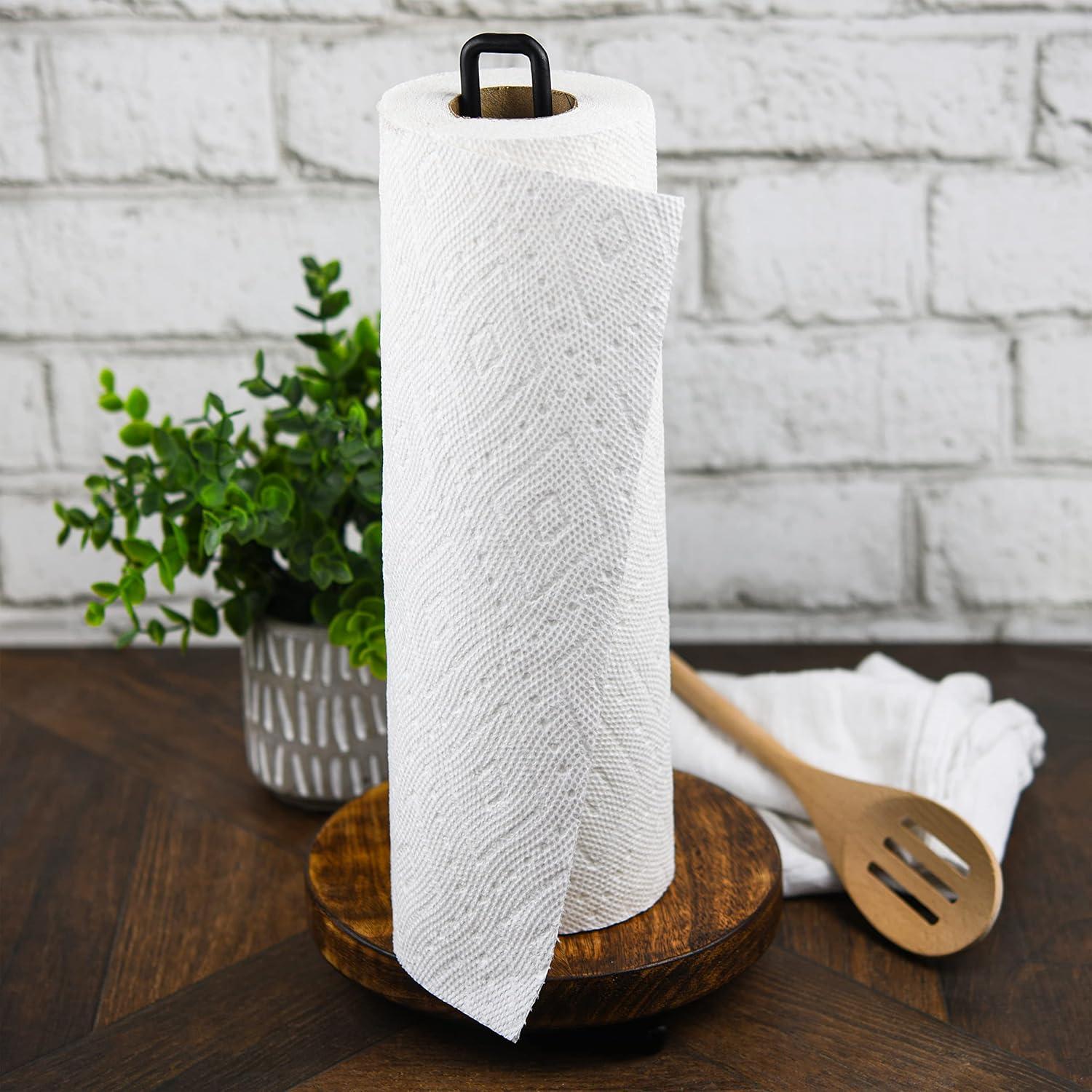 Tribello Modern Farmhouse Paper Towel Holders for Kitchen, Vintage Wire and Wood Countertop Paper Towel Holder