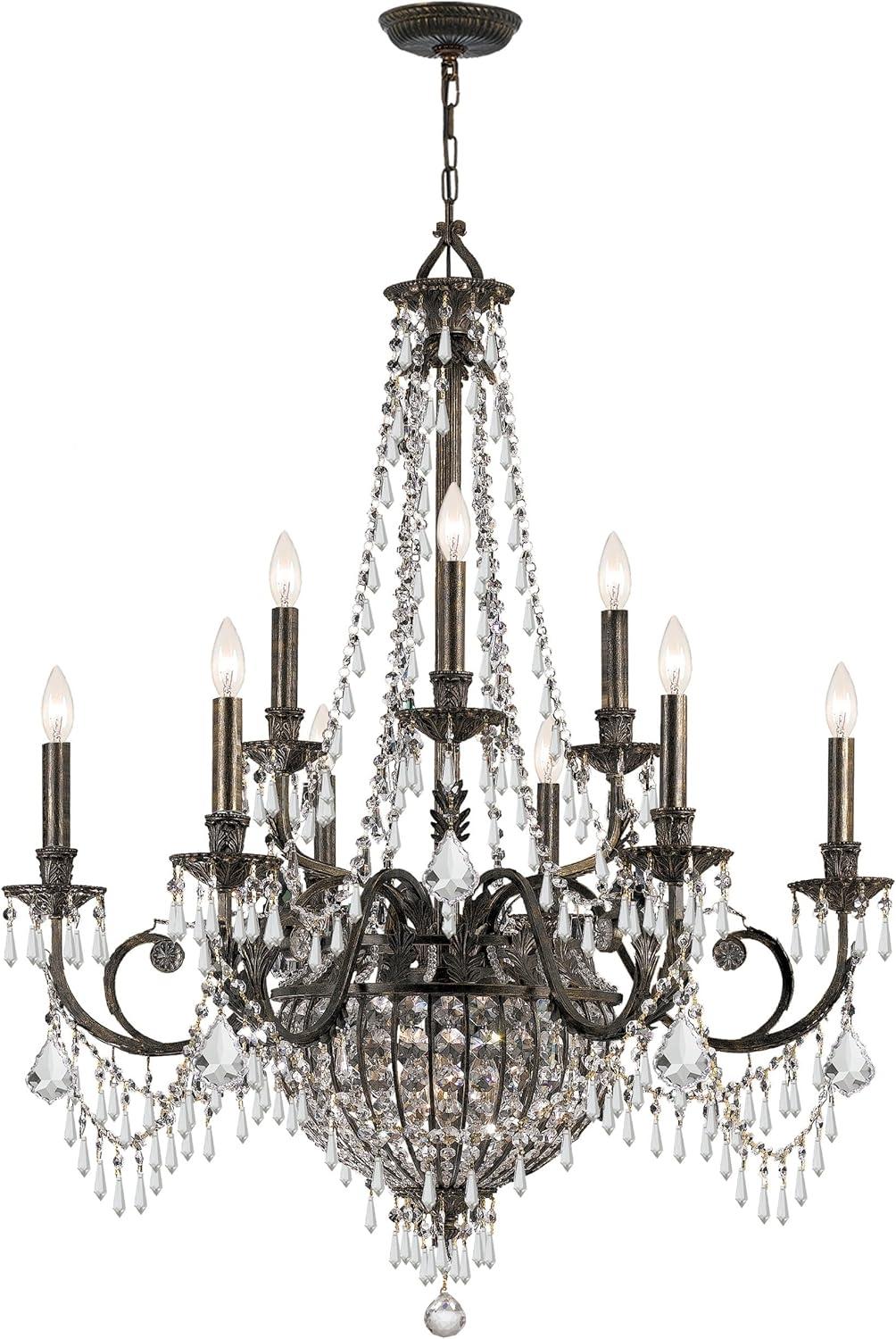 English Bronze 12-Light Crystal Candle Chandelier