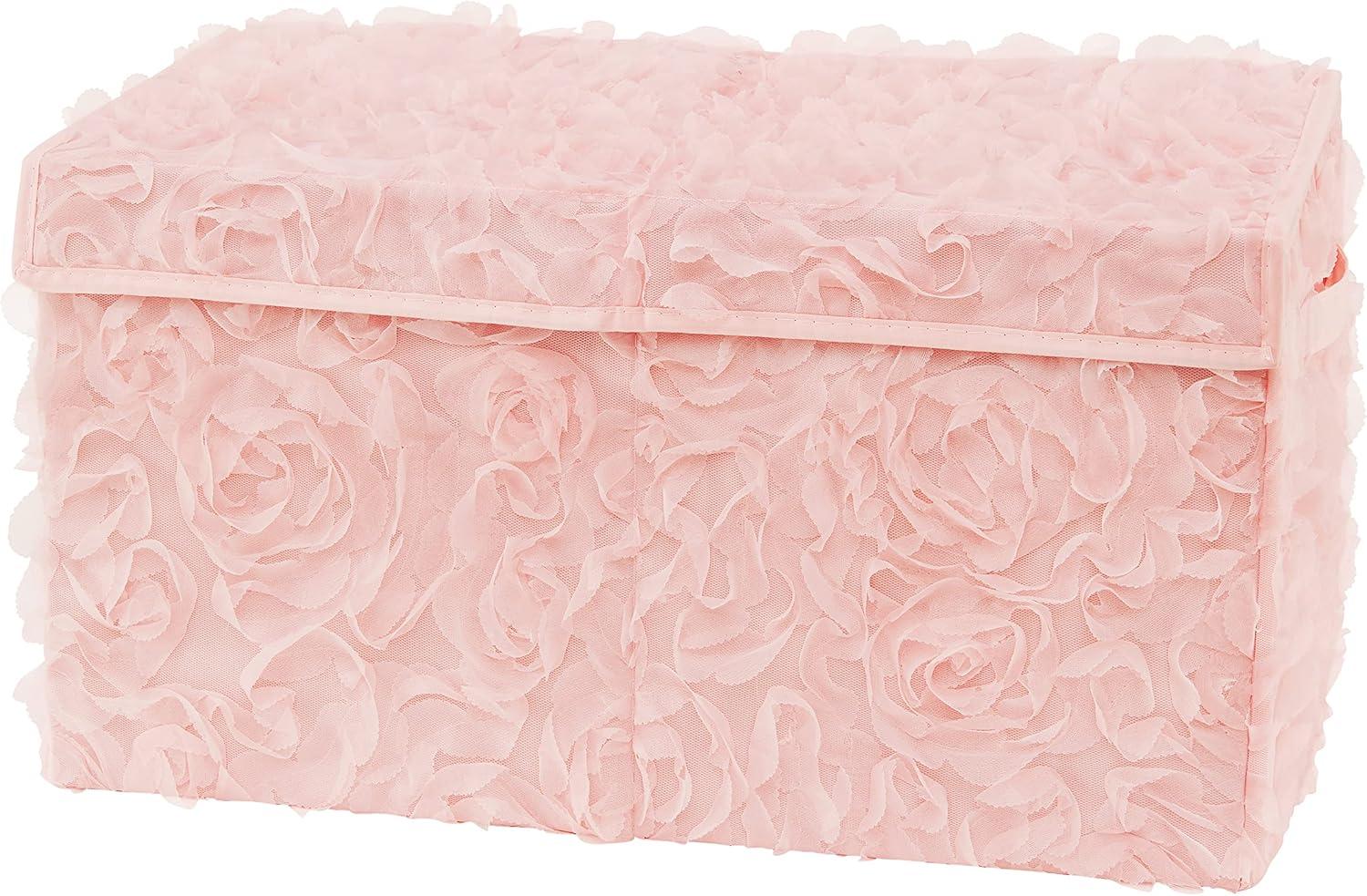 Blush Pink Floral Fabric Toy Storage Bin with Lid