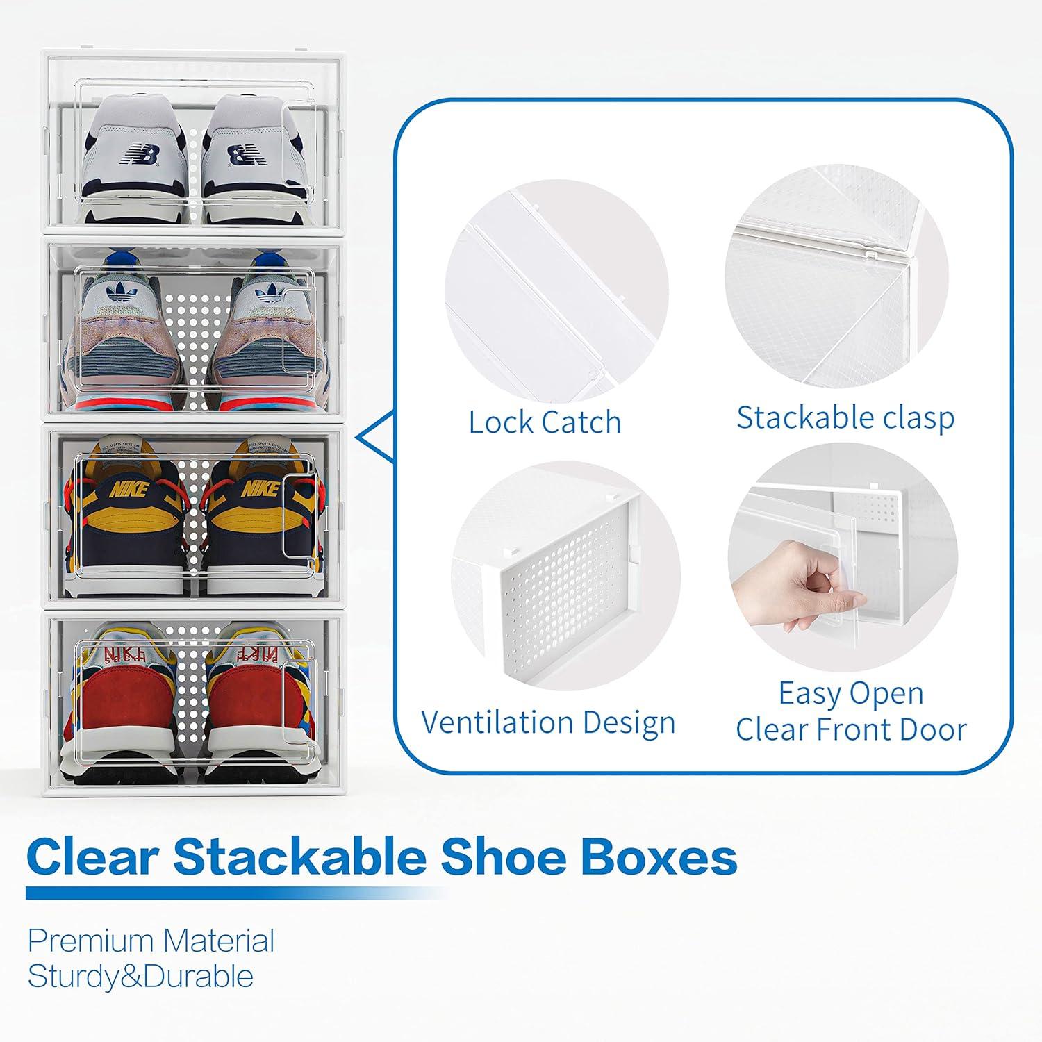 Clear Stackable Plastic Shoe Organizer Boxes for Closet