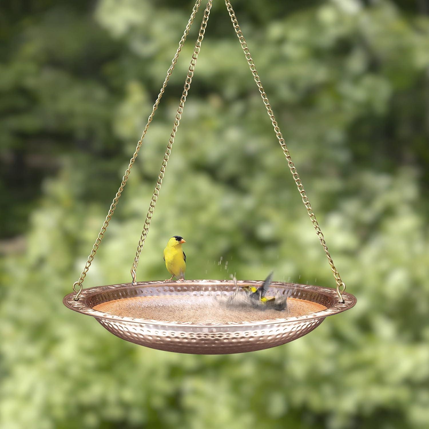 Pure Copper 18" Hanging Bird Bath with Brass Chains