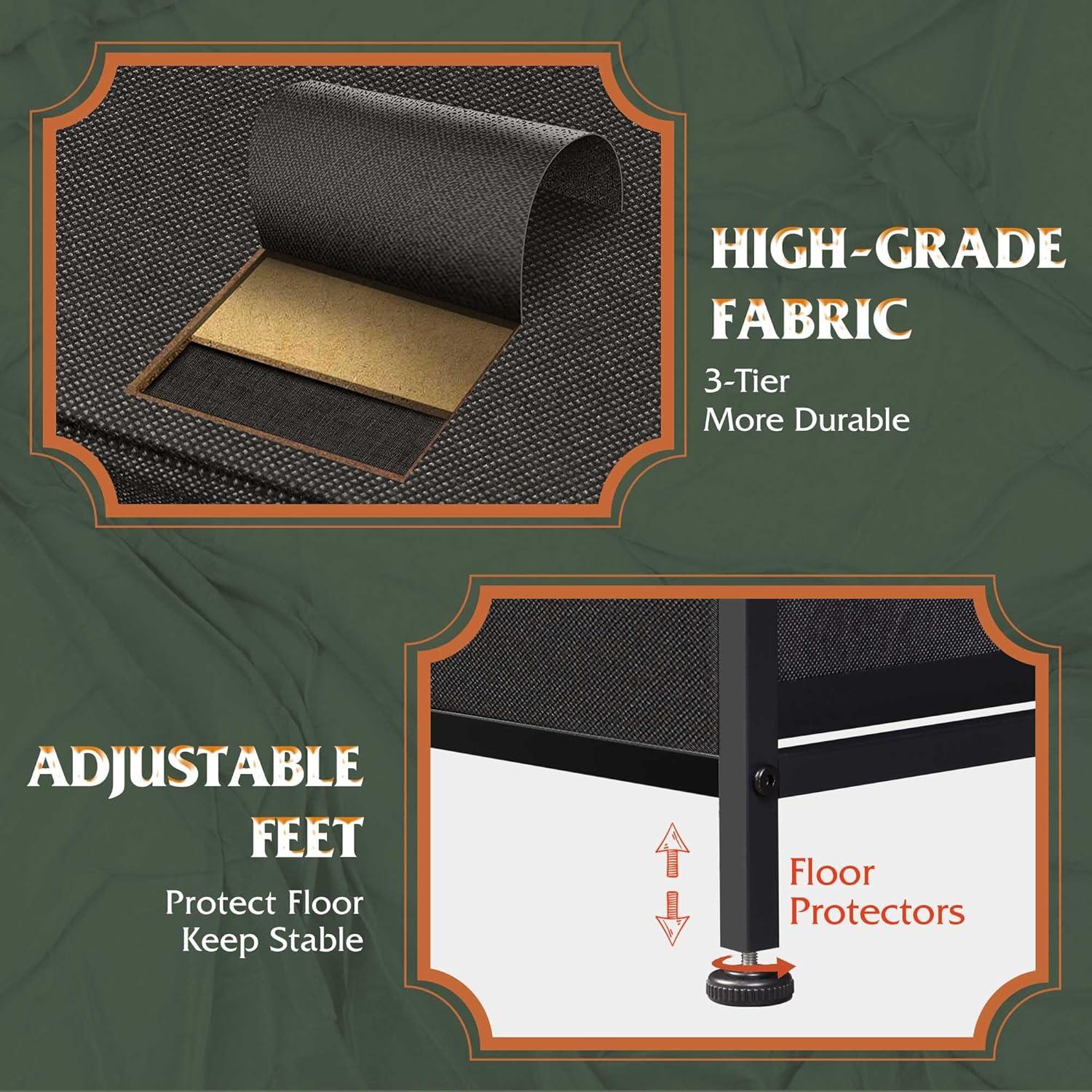 EDX 5 Drawer Dresser, Wide Chest of Drawers Nightstand Storage Tower Storage Fabric Dresser with Wood Top for Living Room, Bedroom, Hallway,Black