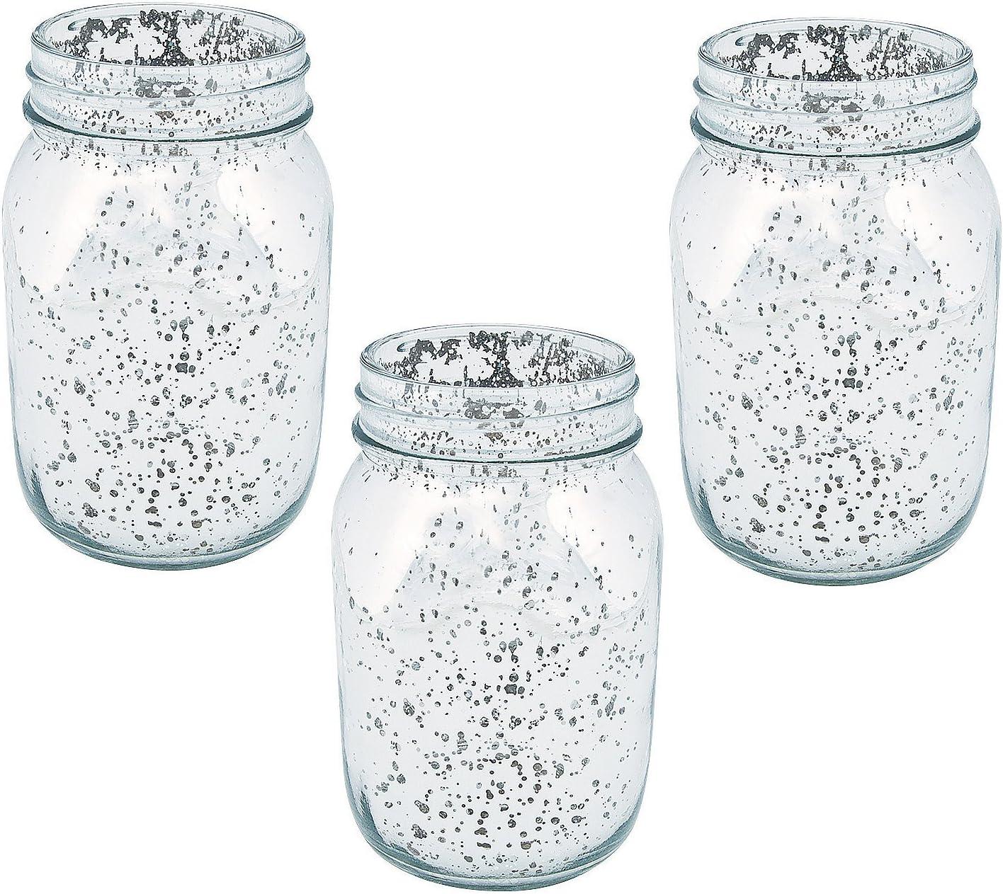 Silver Mercury Glass Round Mason Jars Set for Wedding Decor