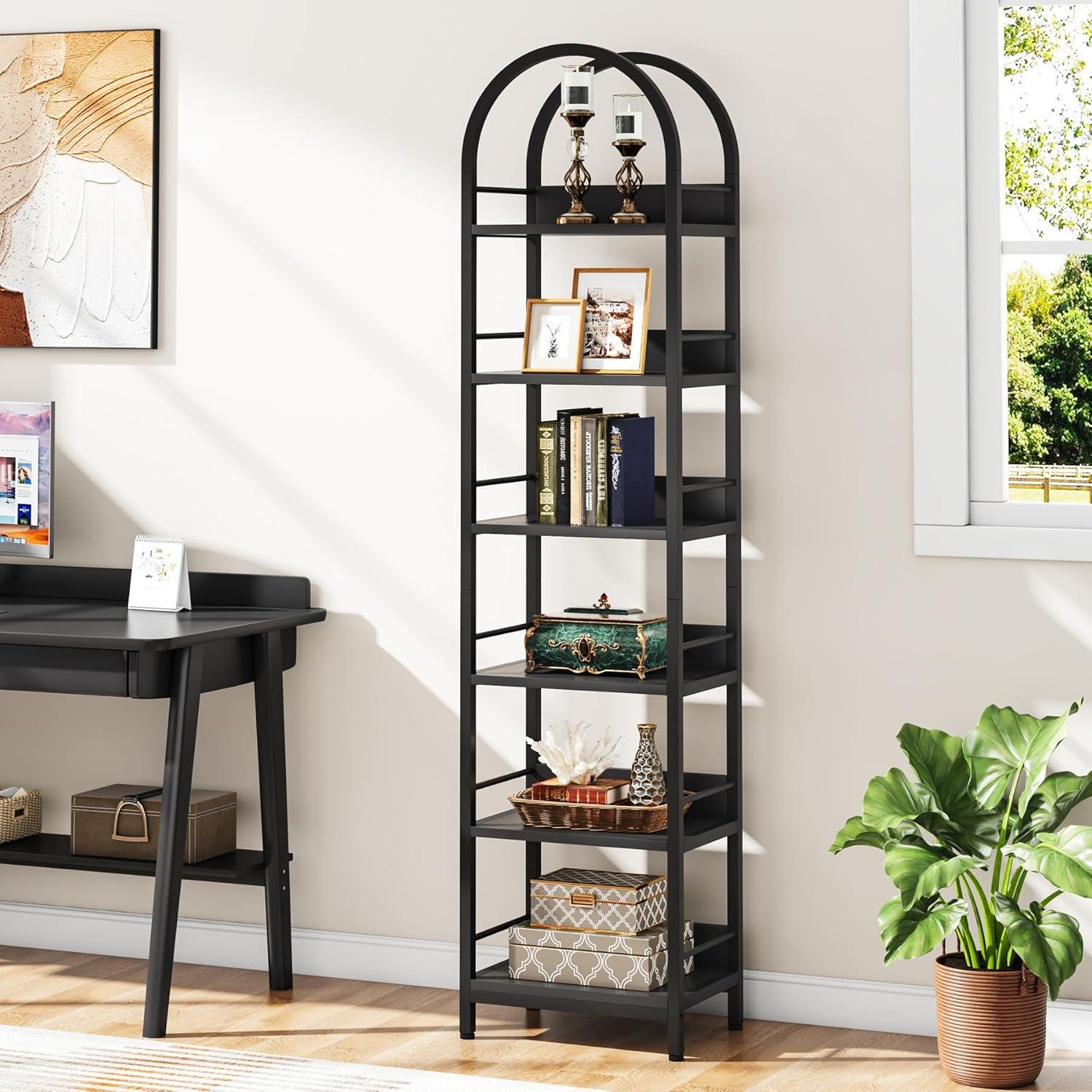 Tribesigns 6-Tier Open Bookshelf, 78.7" Tall Arched Bookcase Narrow Bookshelf, Black