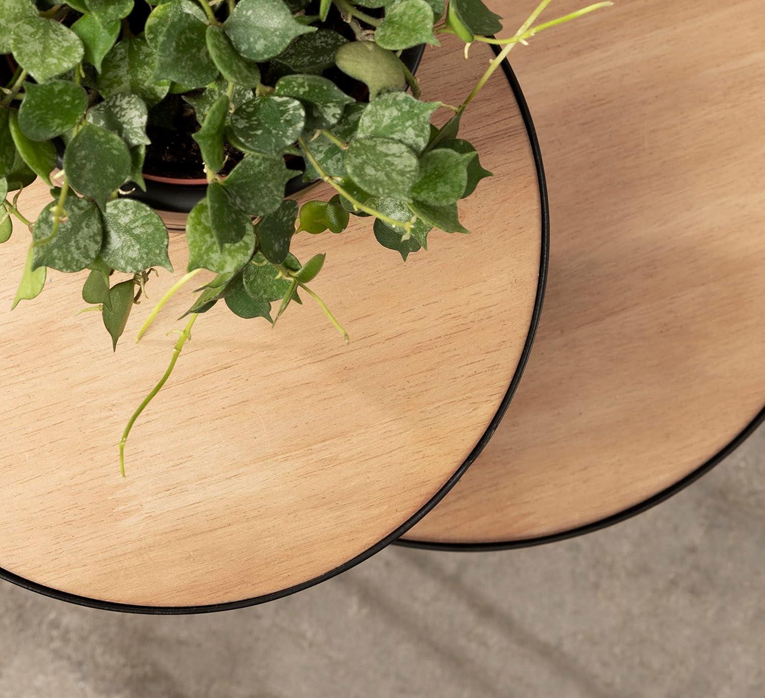 Kate and Laurel Peero Round Metal Side Table, 12x15x24, Natural and Black
