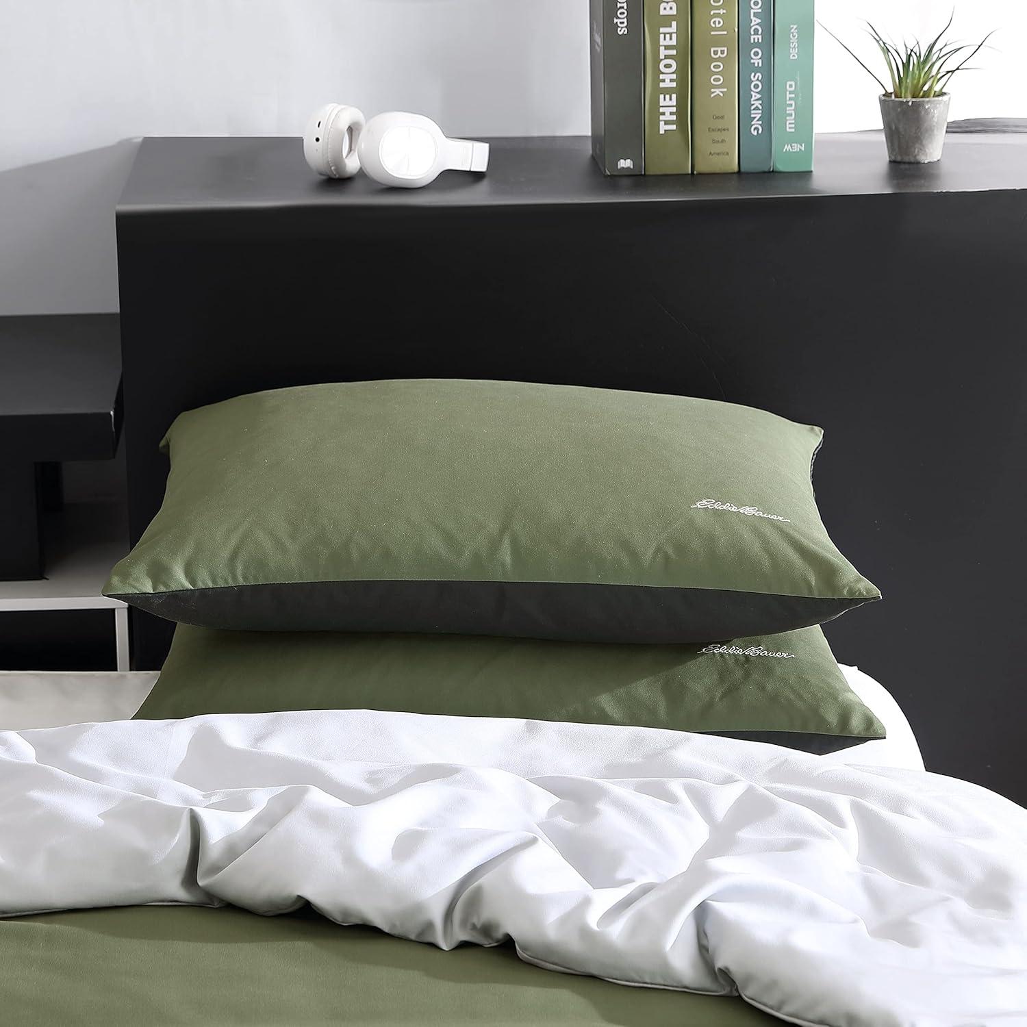 Eddie Bauer Skyline Stripe Reversible Green Duvet Cover Set