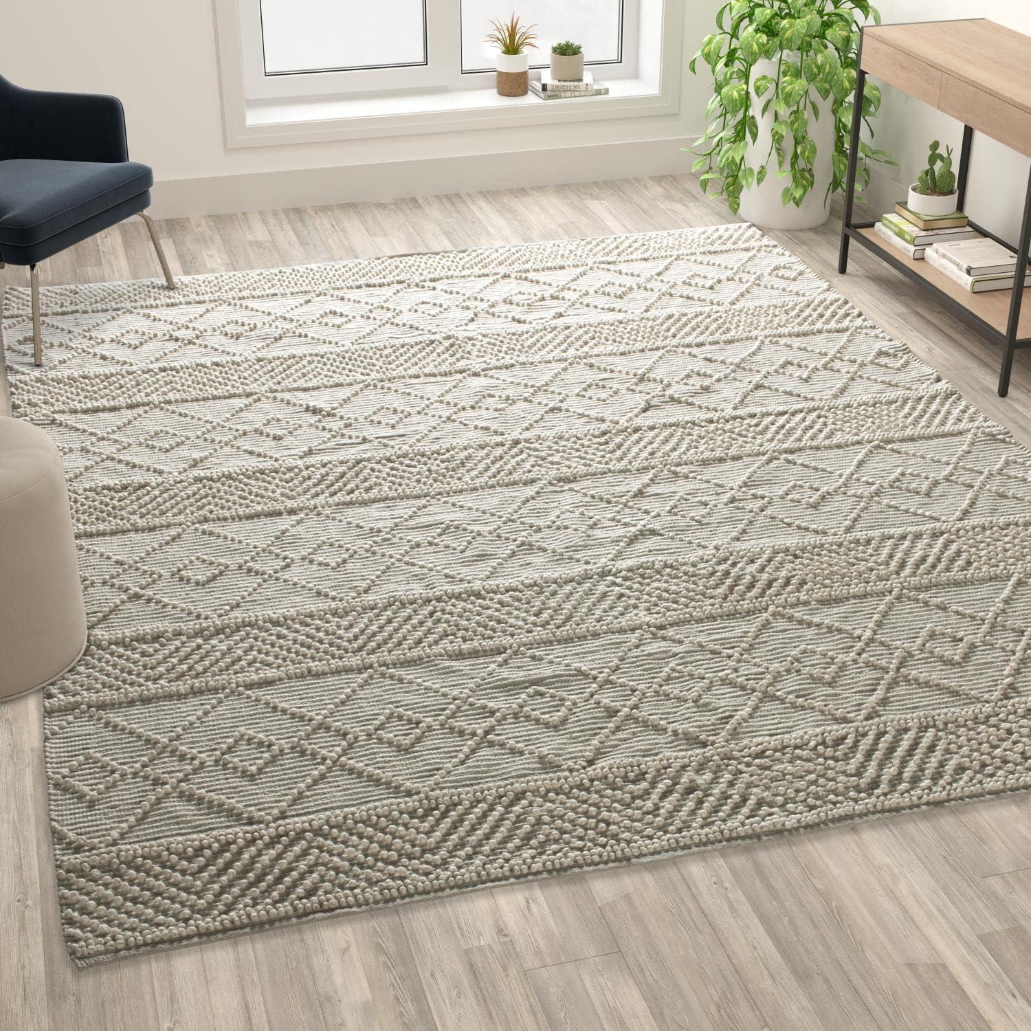 Modern Handcrafted Ivory Geometric Wool-Blend 8' x 10' Area Rug