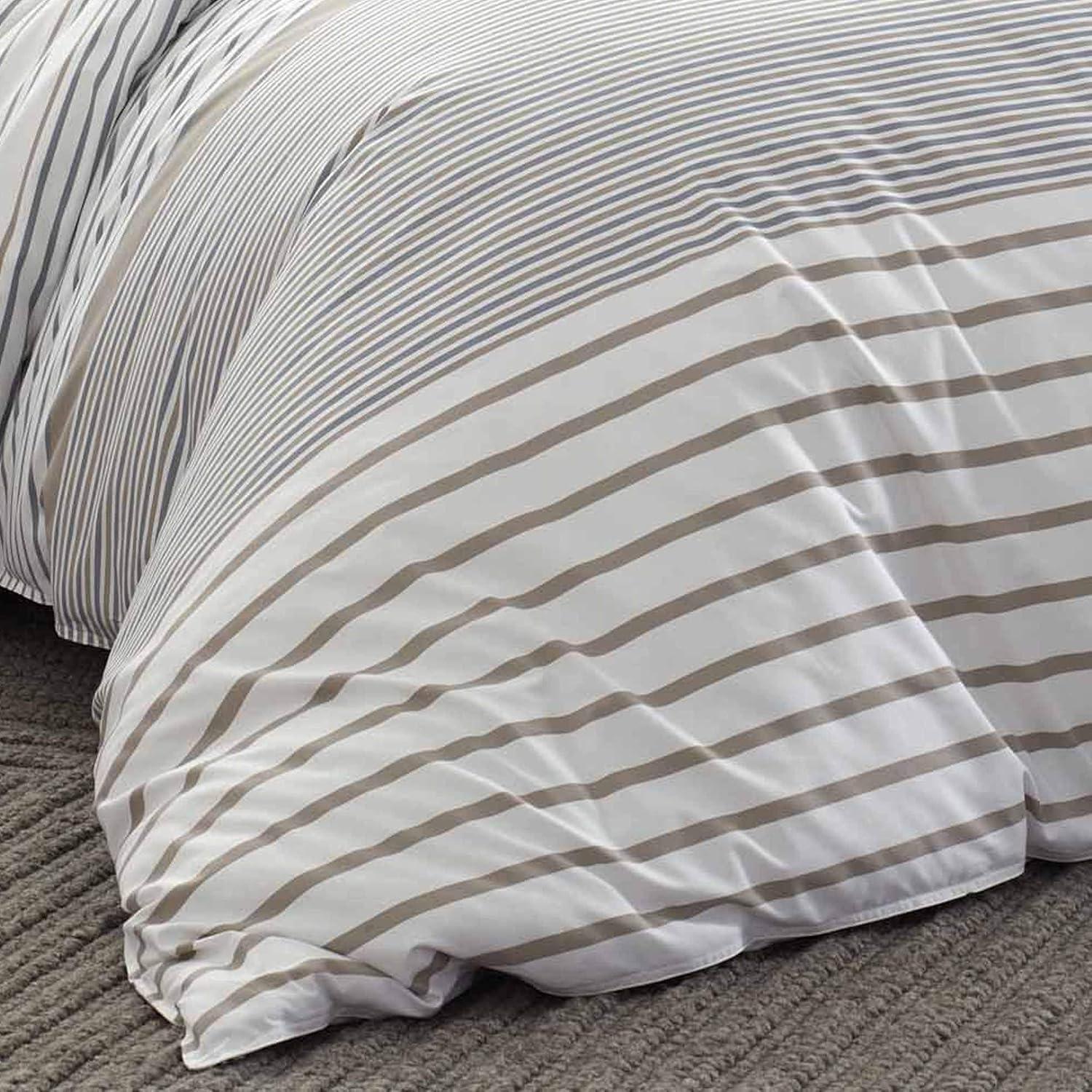 Full/Queen Sandstone and Ivory Cotton Stripe Duvet Cover Set