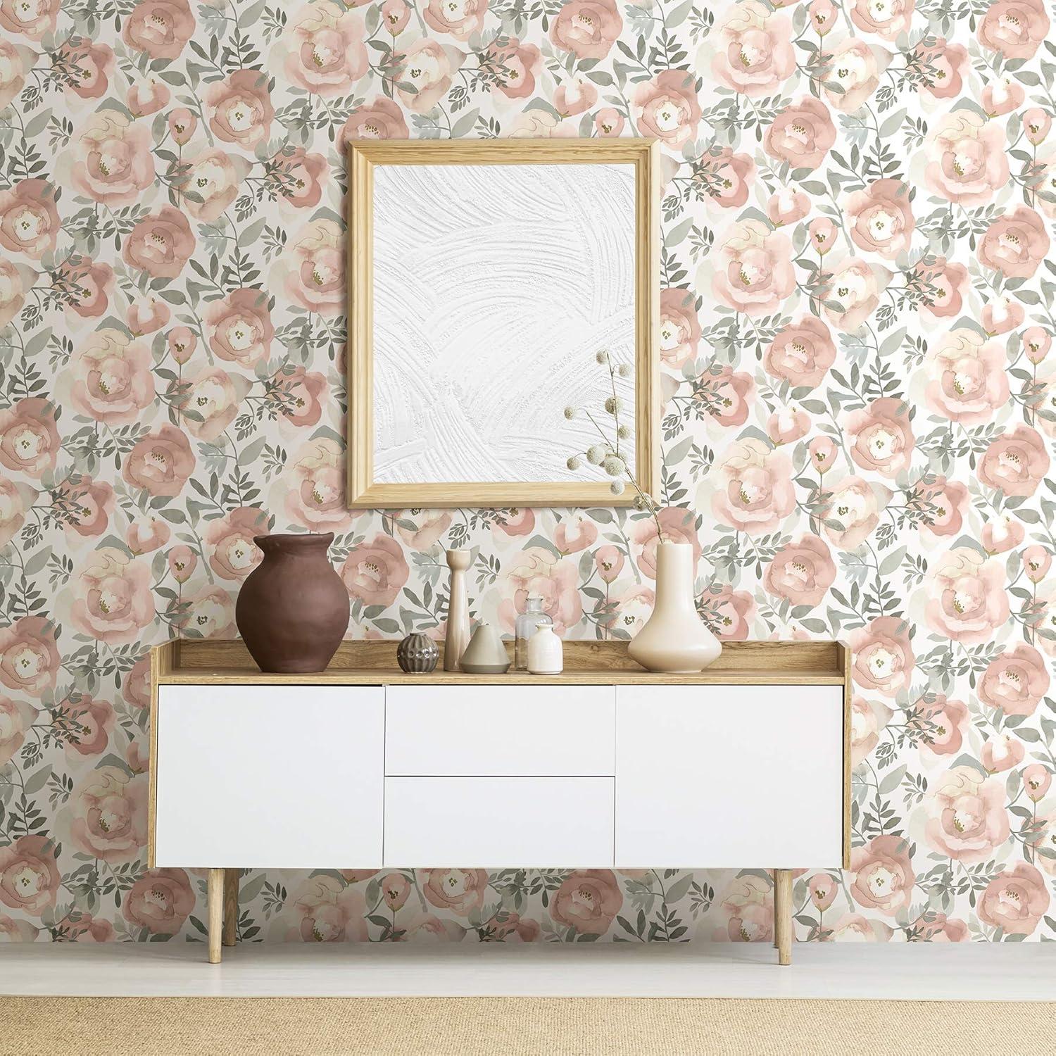 Orla Pink and Gray Rose Floral Non-Woven Wallpaper