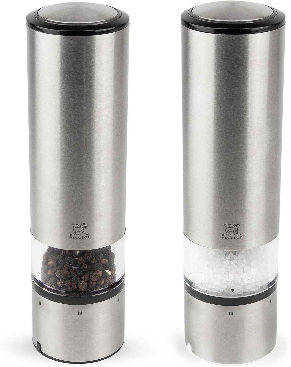 Stainless Steel Electric Salt and Pepper Mill Set with LED Light