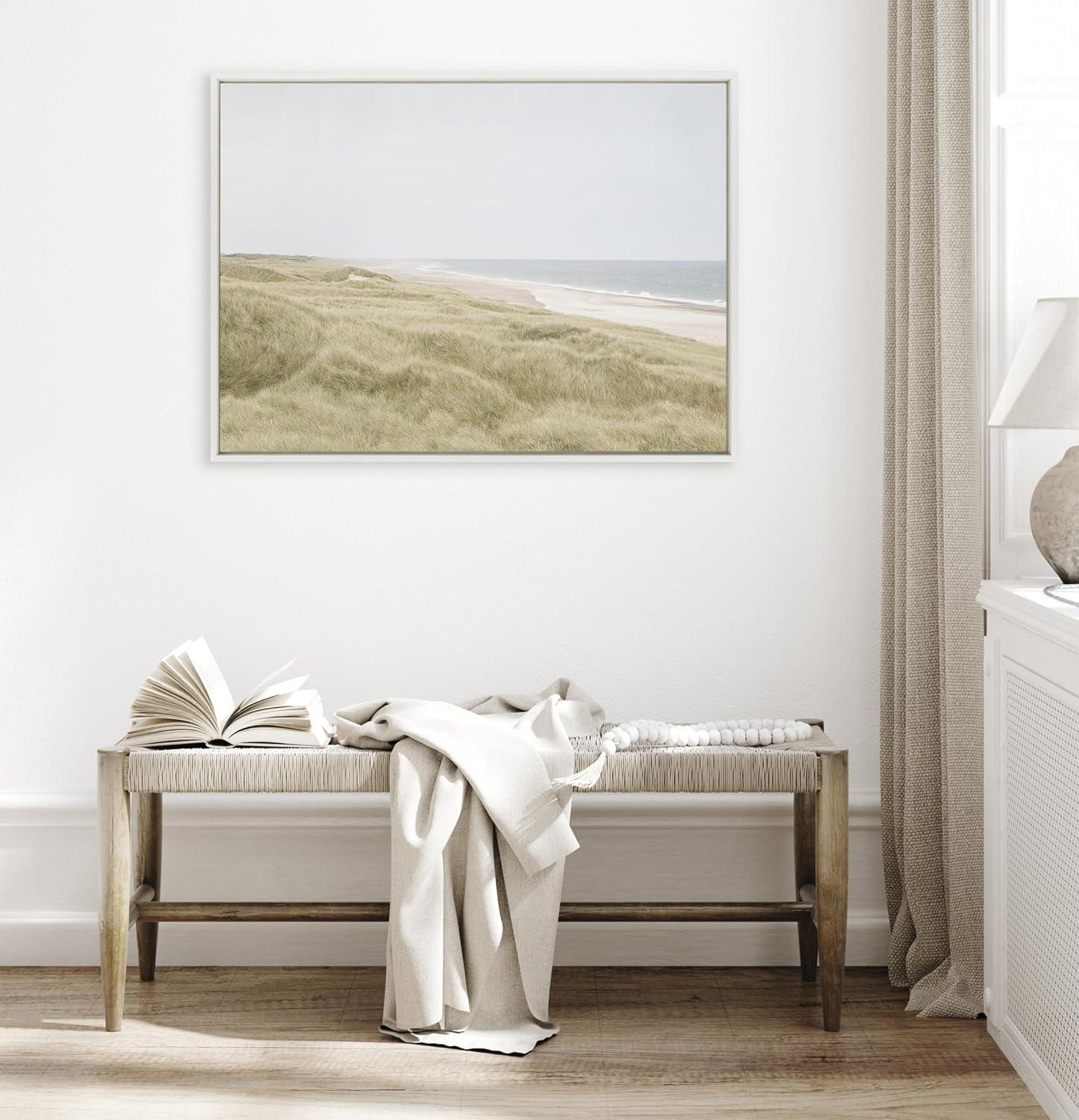 Large White Framed Coastal Landscape Canvas Print