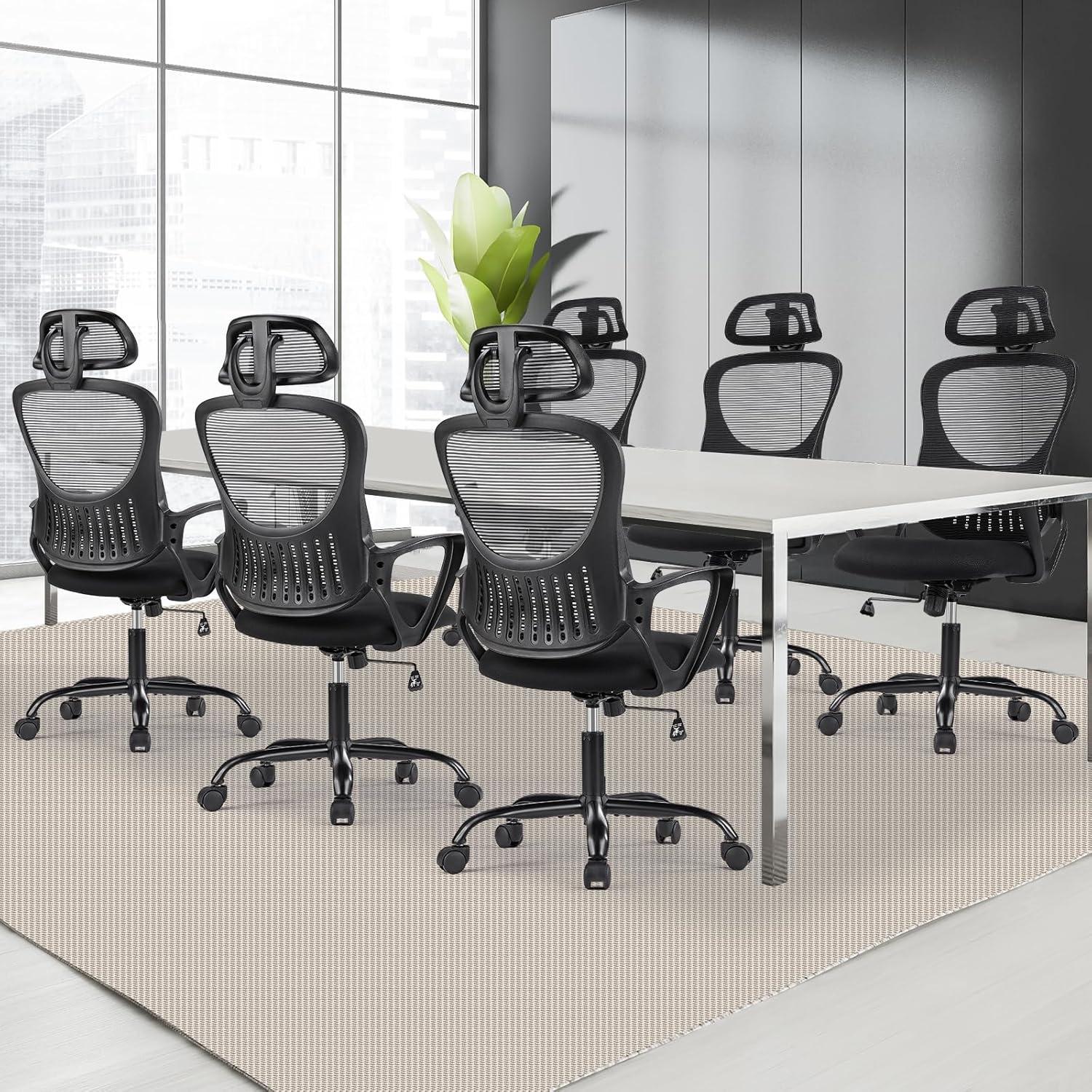 Black Ergonomic High-Back Mesh Swivel Office Chair with Fixed Arms