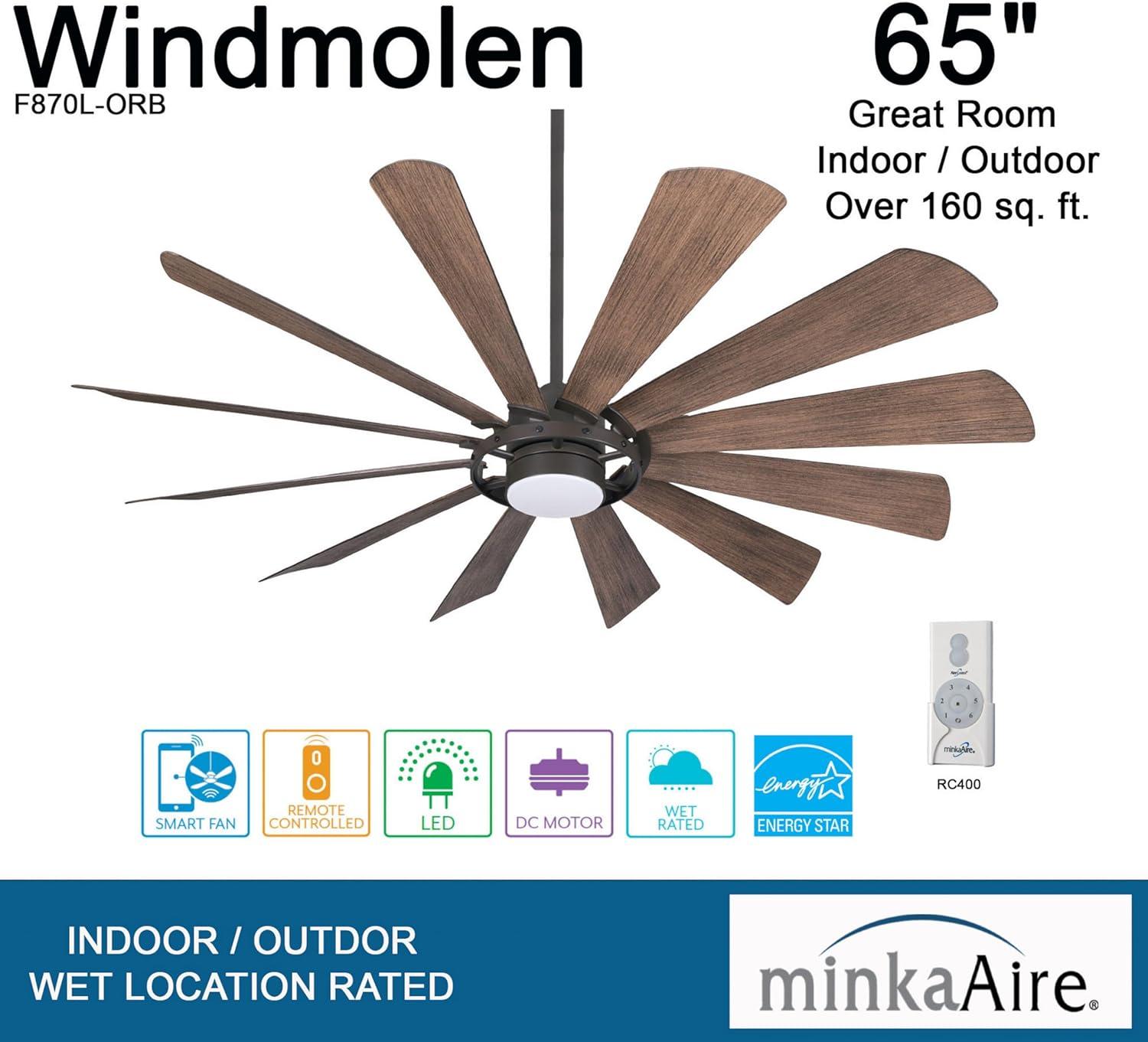 65" Minka Aire Farmhouse Indoor Ceiling Fan with Dimmable LED Light Oil Rubbed Bronze for Living Room Kitchen Bedroom Family House