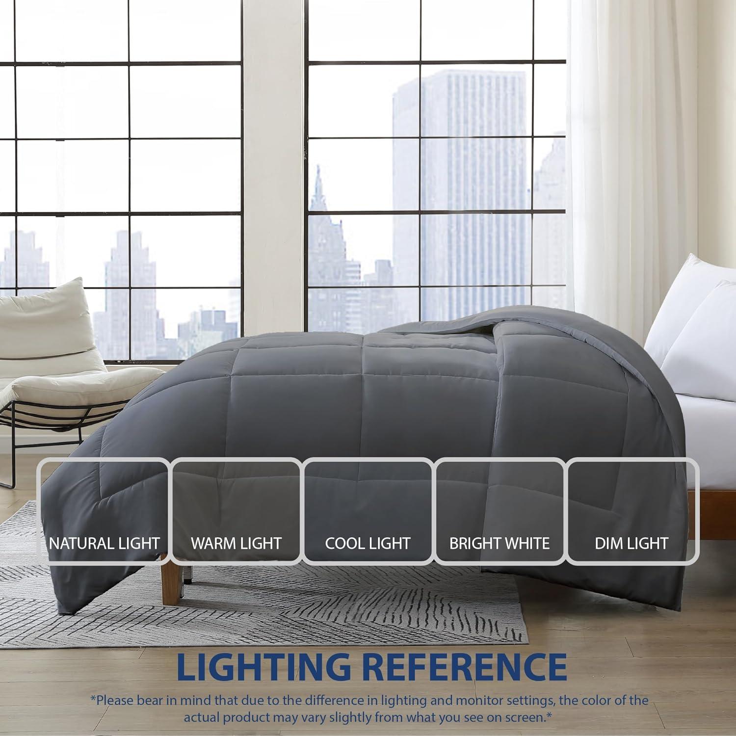 Cathay Home Essentials Ultra Soft Hypoallergenic Wrinkle Resistant Double Brushed Microfiber Bedding Comforter, 1-Piece Duvet Insert, Gray, King