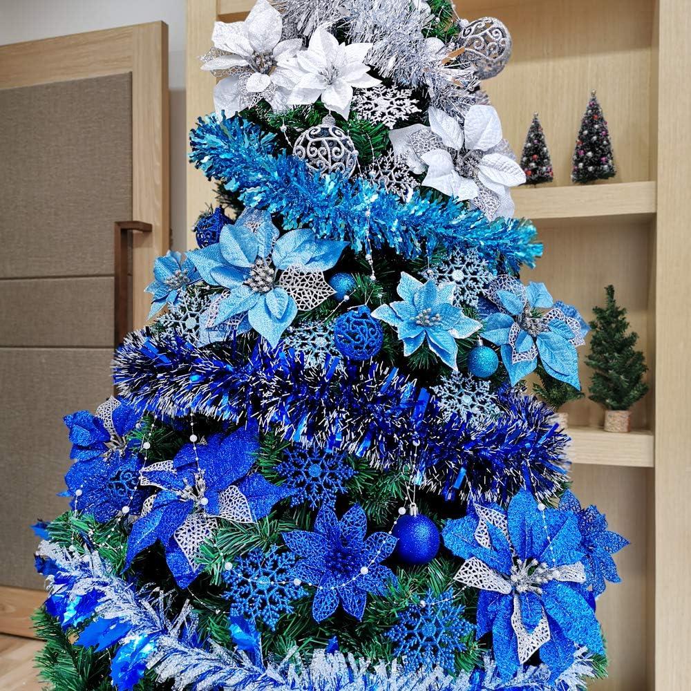 24PCS Christmas Glitter Artificial Poinsettia Flowers Artificial Wedding Flowers Decorations Xmas Tree Ornaments