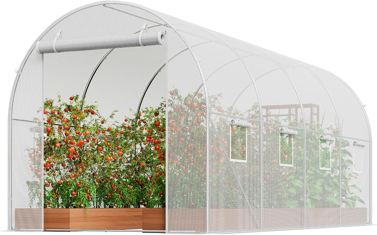 Large White PE Walk-In Tunnel Greenhouse with Galvanized Steel Frame