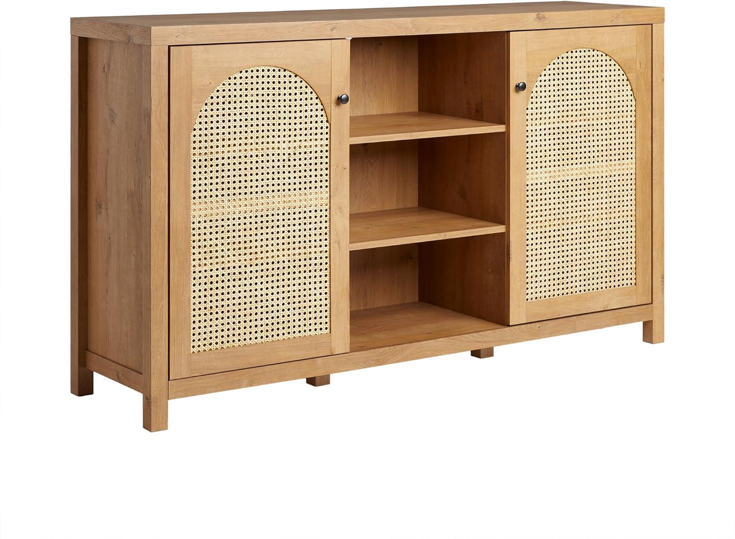 English Oak 58" Modern Rattan & Wood Sideboard