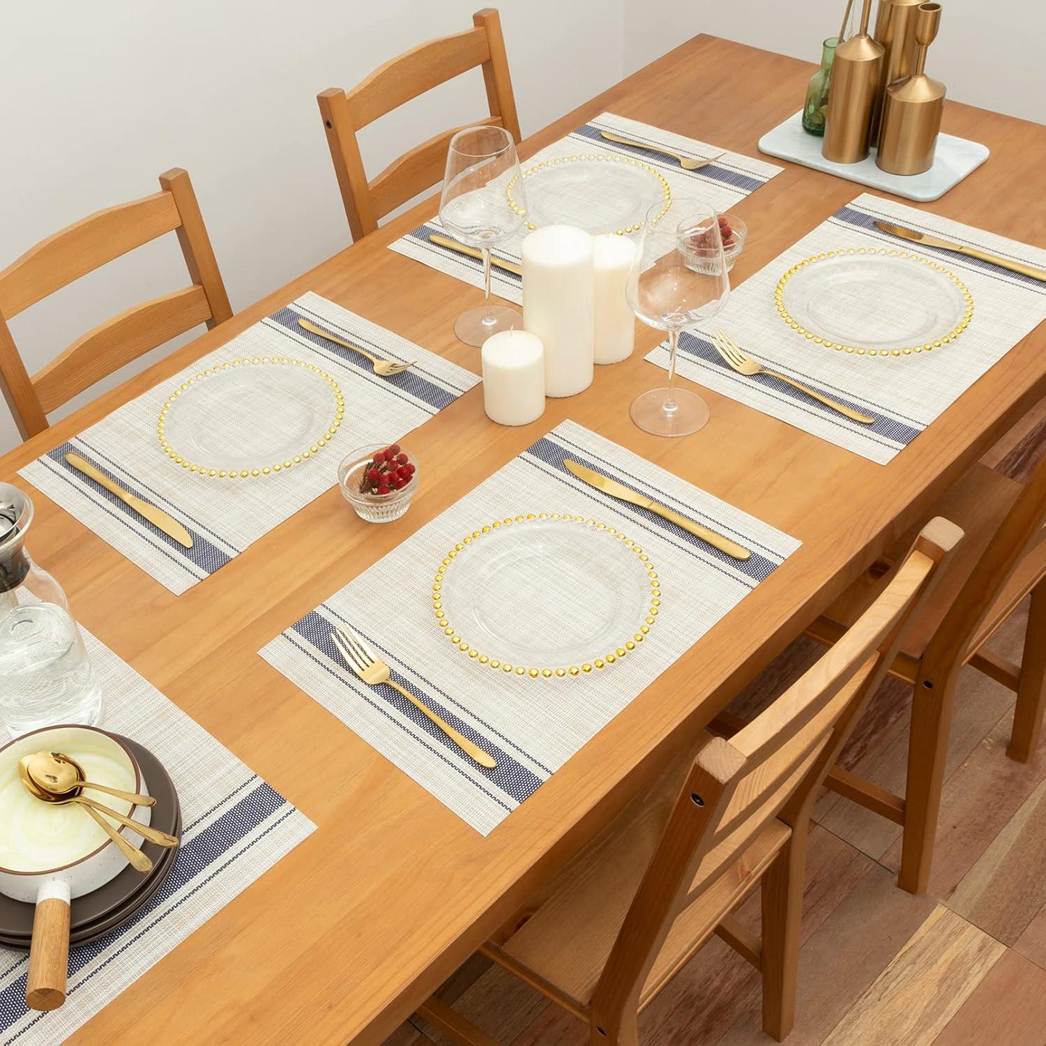 Placemats Set of 8 Woven Vinyl Insulation Indoor Place mats for Dining Table, Washable Durable PVC Table Mats (Beige)