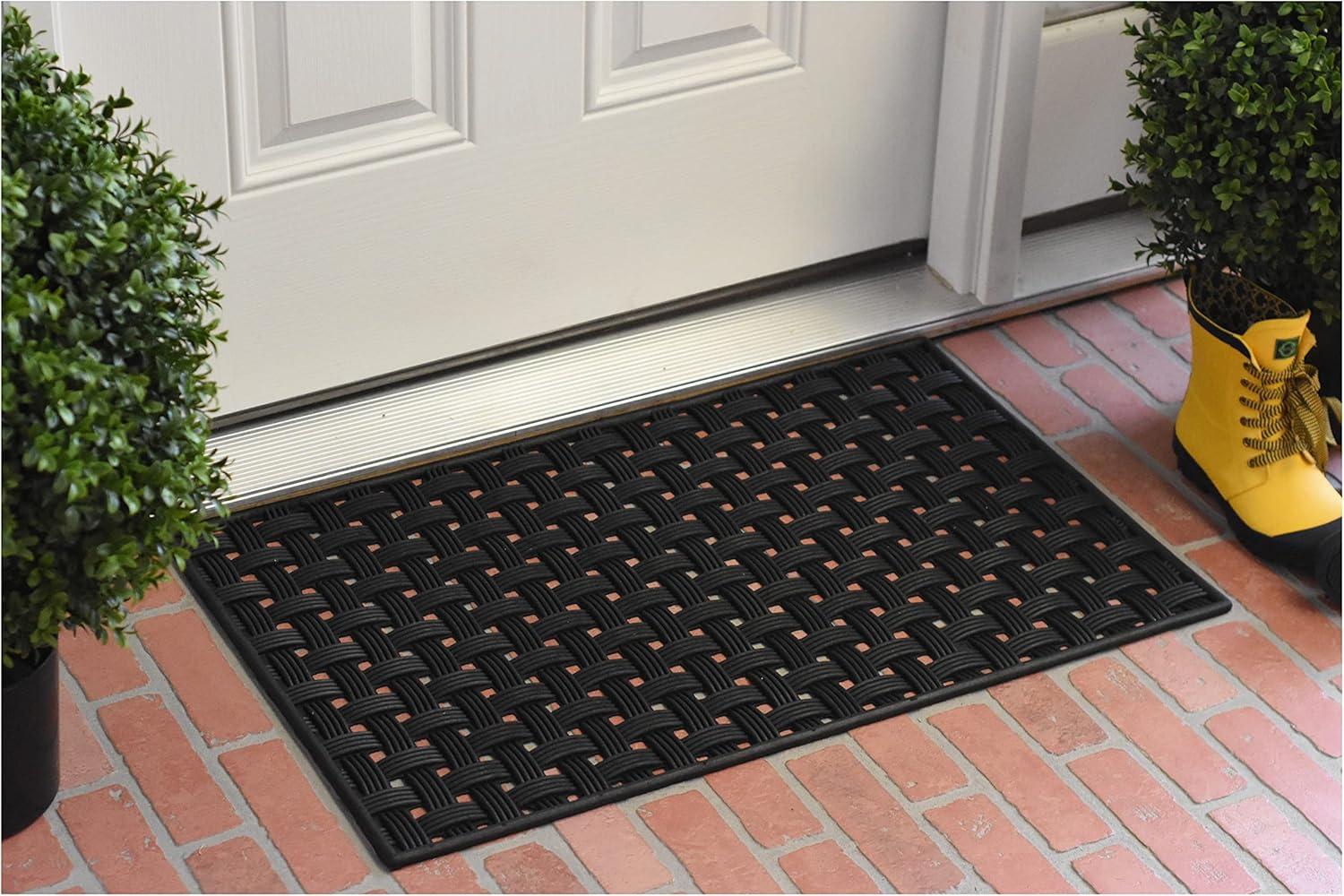Oscar Weave Black Rubber Rectangular Indoor/Outdoor Decorative Doormat