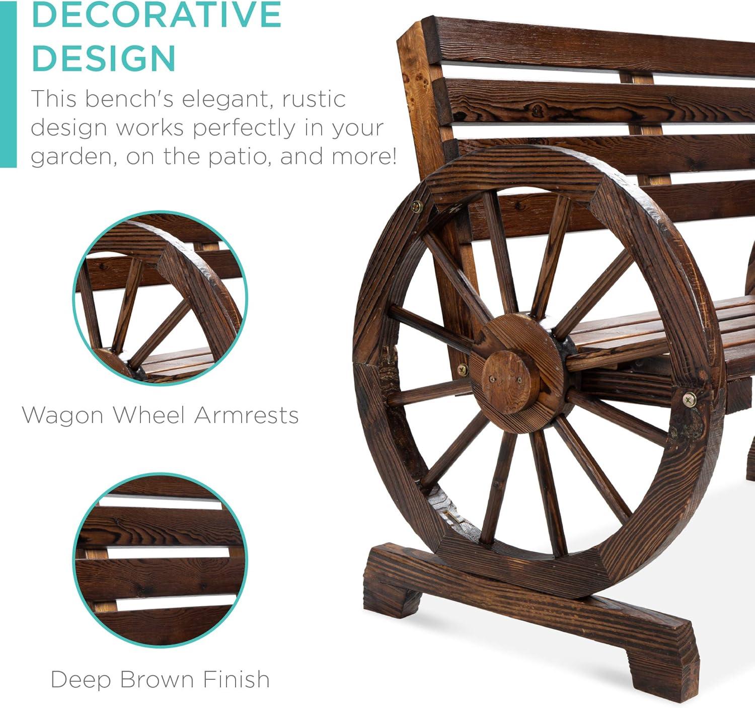 Best Choice Products 2-Person Wooden Wagon Wheel Bench for Patio, Garden, Outdoor Lounging w/ Rustic Design - Brown