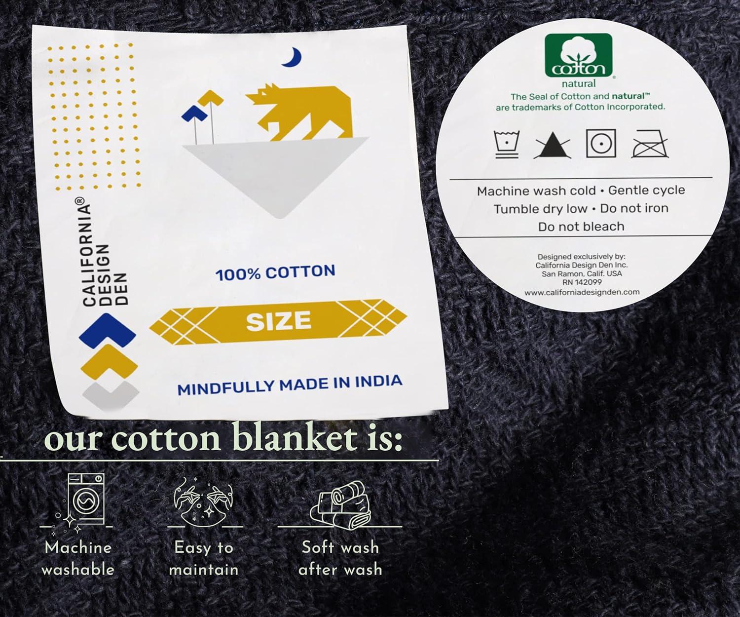 Bed Blanket | Soft 100% Cotton | Herringbone Design | All-Season Thermal Layering by California Design Den - Navy, Twin (62" x 94")