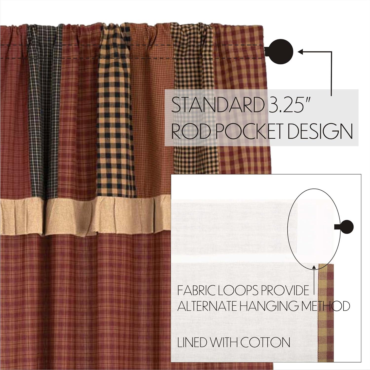 VHC Brands Maisie Primitive Living Room Panel Curtain Set, Attached Valance, 84x40