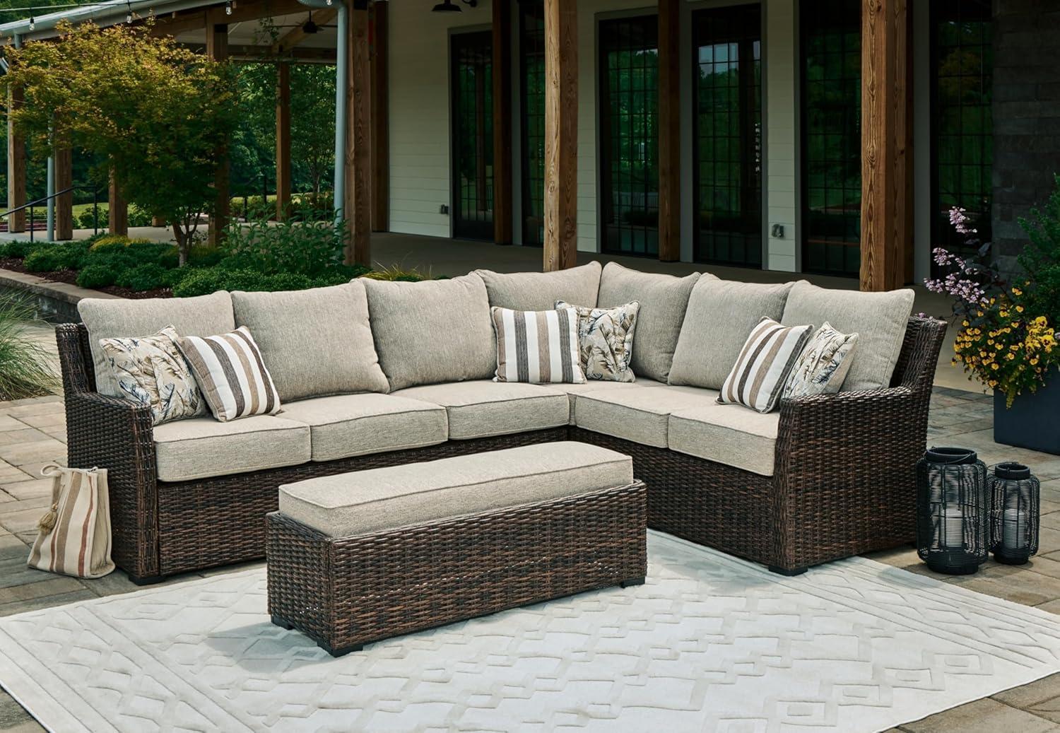 Brook Ranch Beige and Dark Brown Outdoor Sectional with Cushions