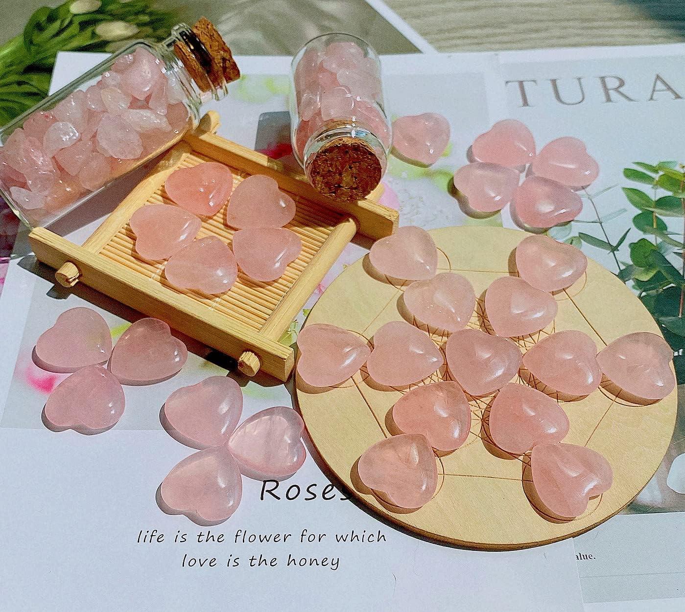 20-Piece Pink Rose Quartz Heart-Shaped Healing Stones Set