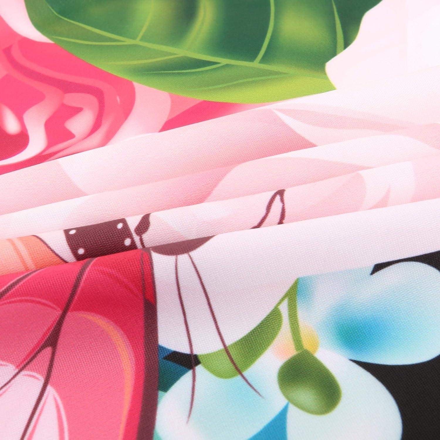 LIVILAN Striped Shower Curtain with Pink Roses, Pink Shower Curtain，Butterfly Shower Curtains Set with Hooks, Girly Shower Curtain for Bathroom 72x72 Inches