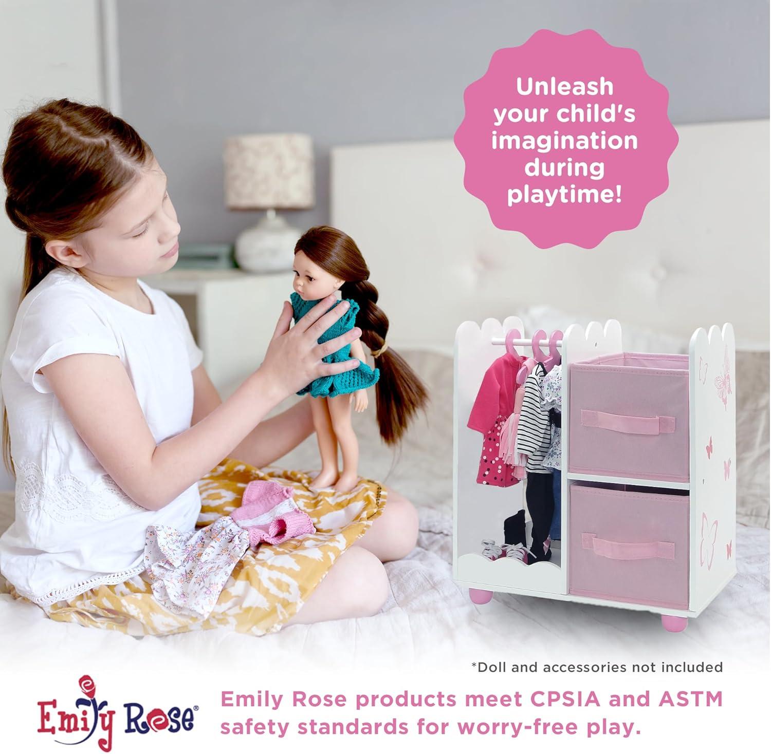 Emily Rose 18 inch Doll Clothes Storage Closet Open Wardrobe 18" Doll Furniture - Butterfly | Includes 5 Doll Clothes Hangers | Perfect for Storage of 18" Doll Clothes or Small Pet Clothes