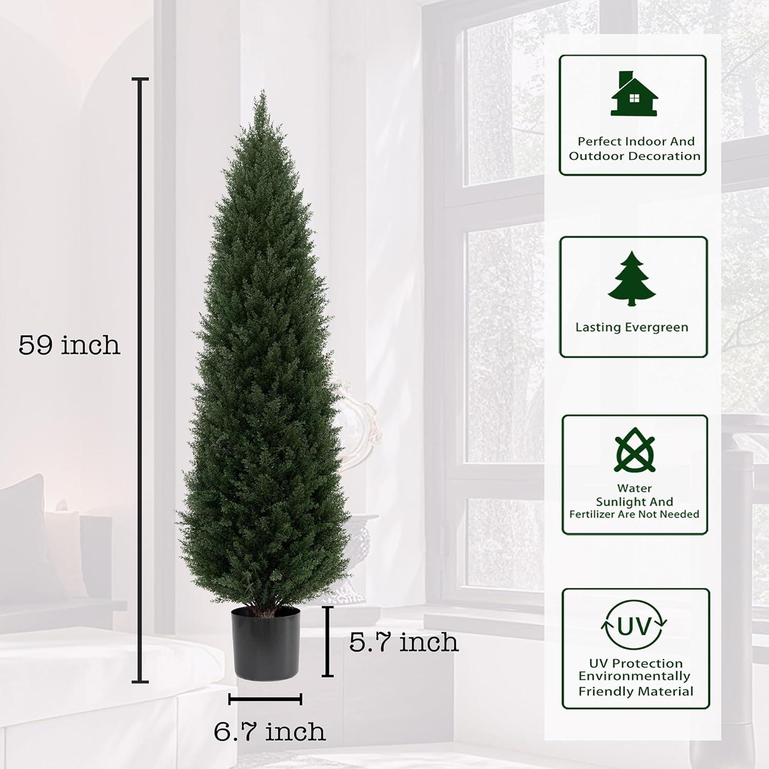 2 Pack 5 ft Artificial Cedar Tree UV Rated , Artificial Christmas Topiary Tree, Pre-Potted Plants for Indoor Outdoor Housewarming Gift Home Decor, DR.Planzen