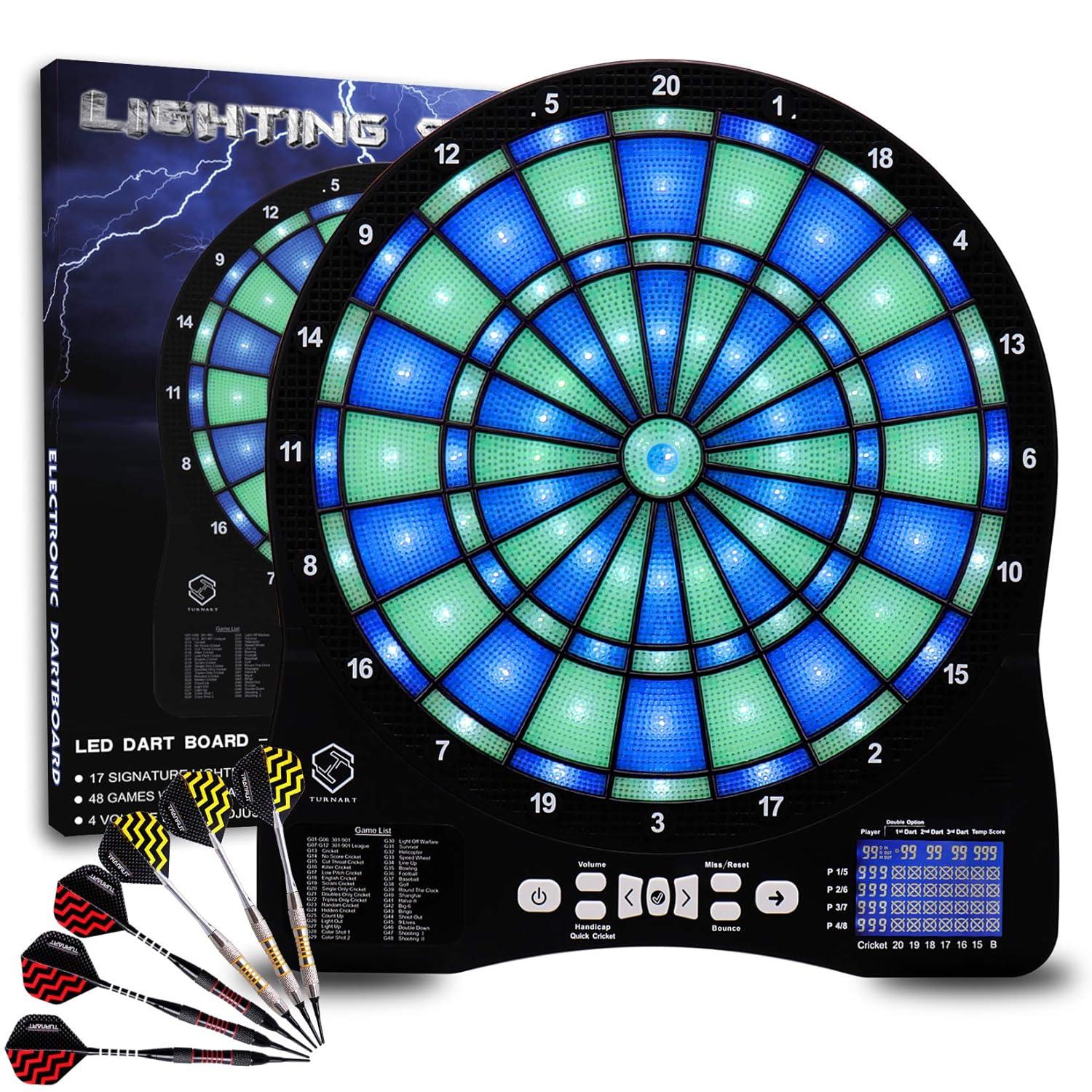 Turnart Electronic Dart Board,13 inch Illuminated Segments Light Based Games Electric Dartboard for Adults Tested Tough Segment for Enhanced Durability Professional with Scoring