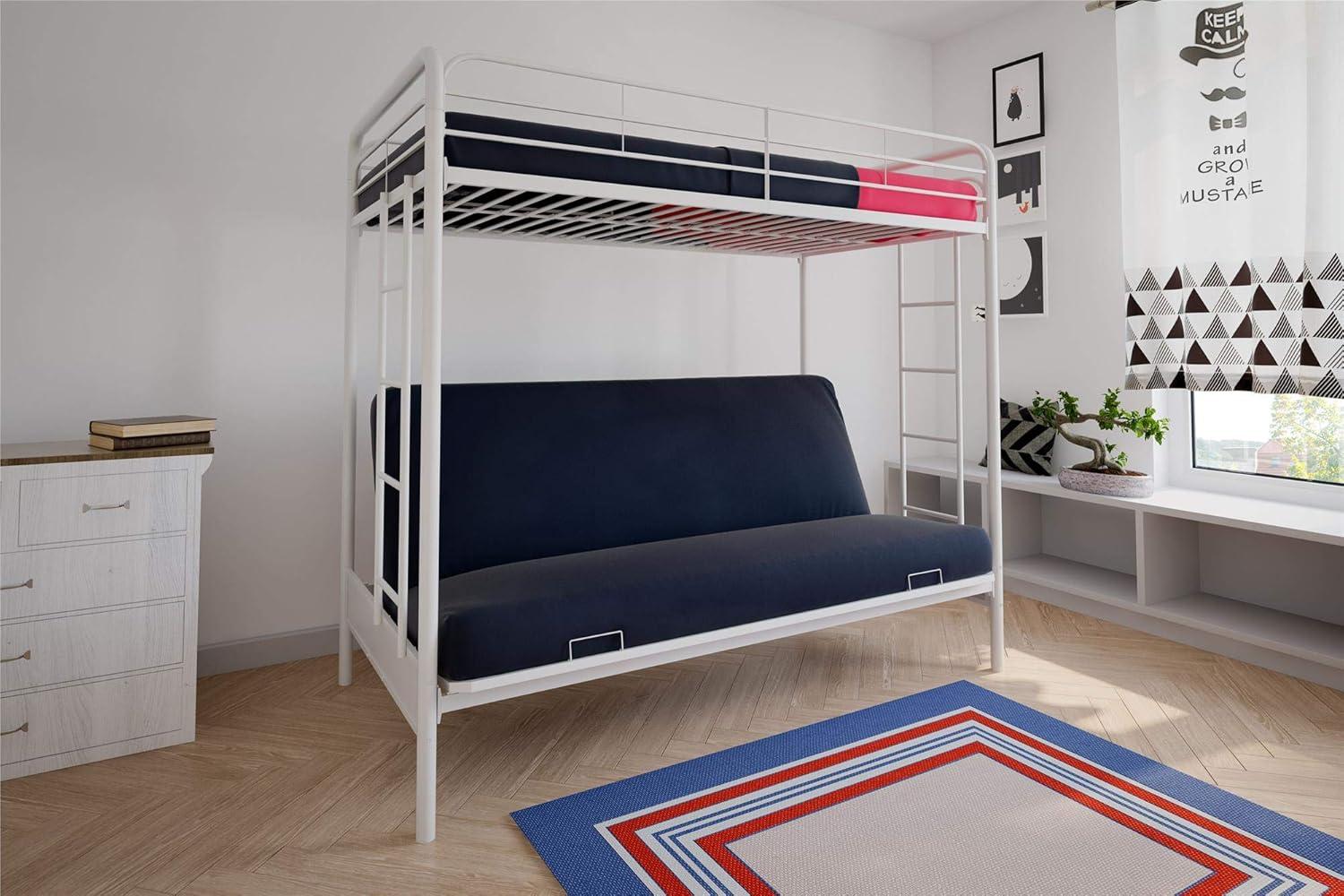 White Twin Loft Metal Frame with Futon and Slats