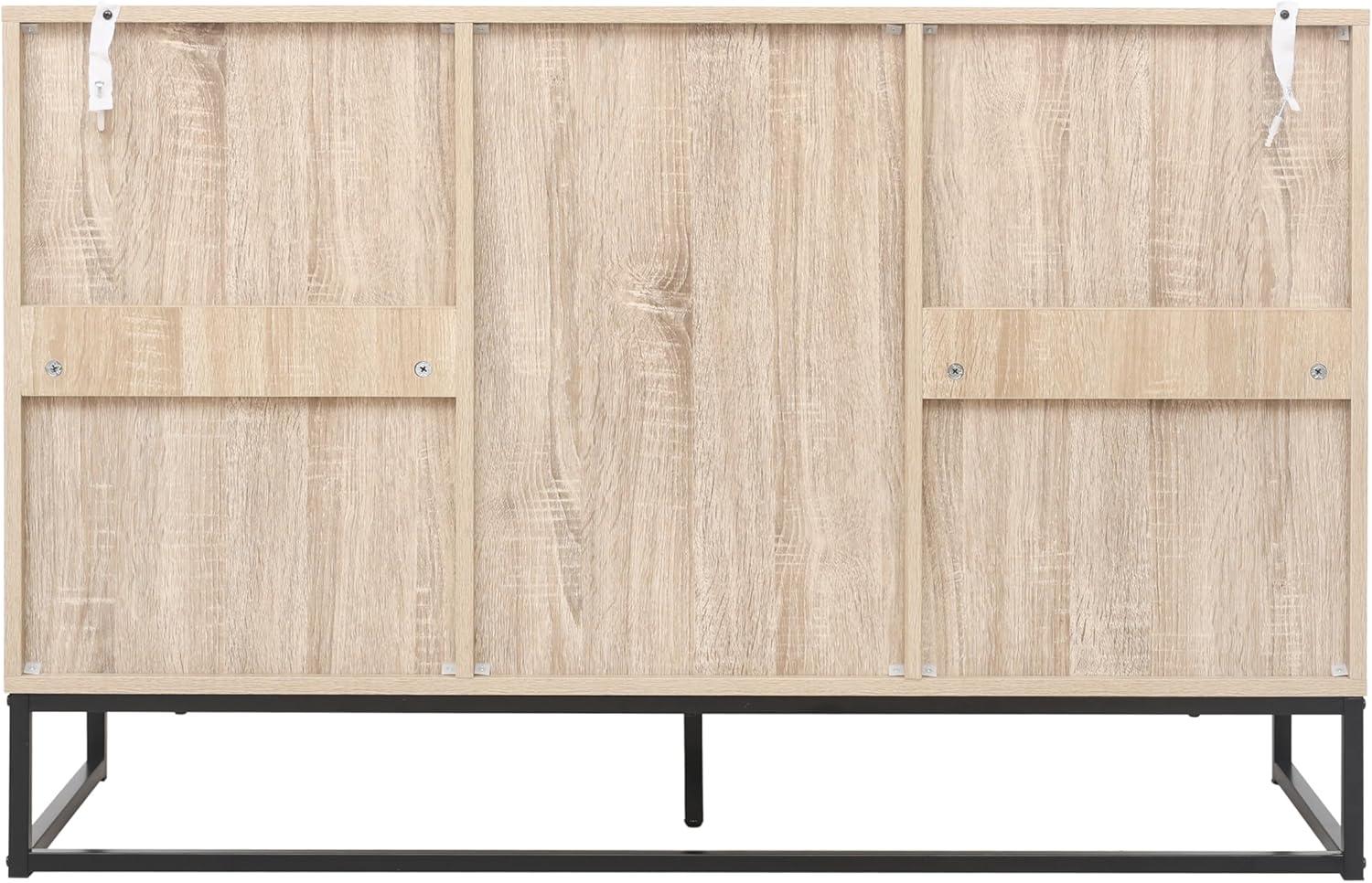 Natural Wood Fluted Sideboard with Metal Base and Drawers