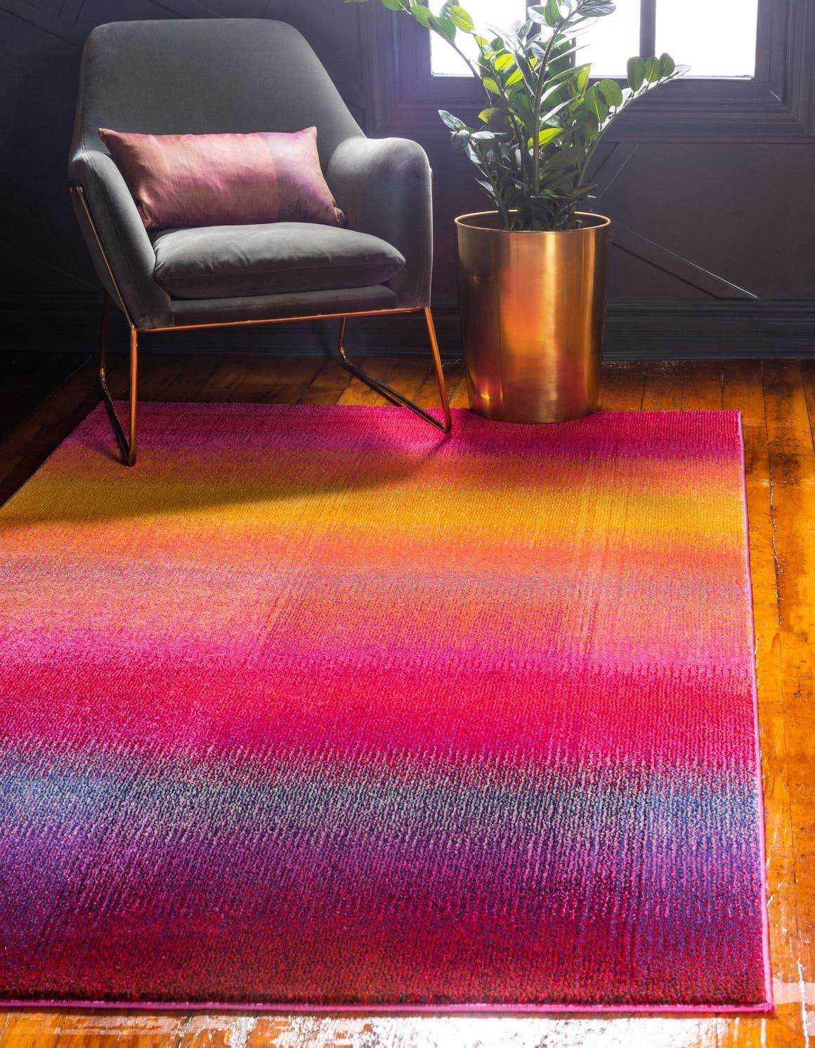 Colorful Gradient Rectangular Synthetic Area Rug, 5 x 8 ft