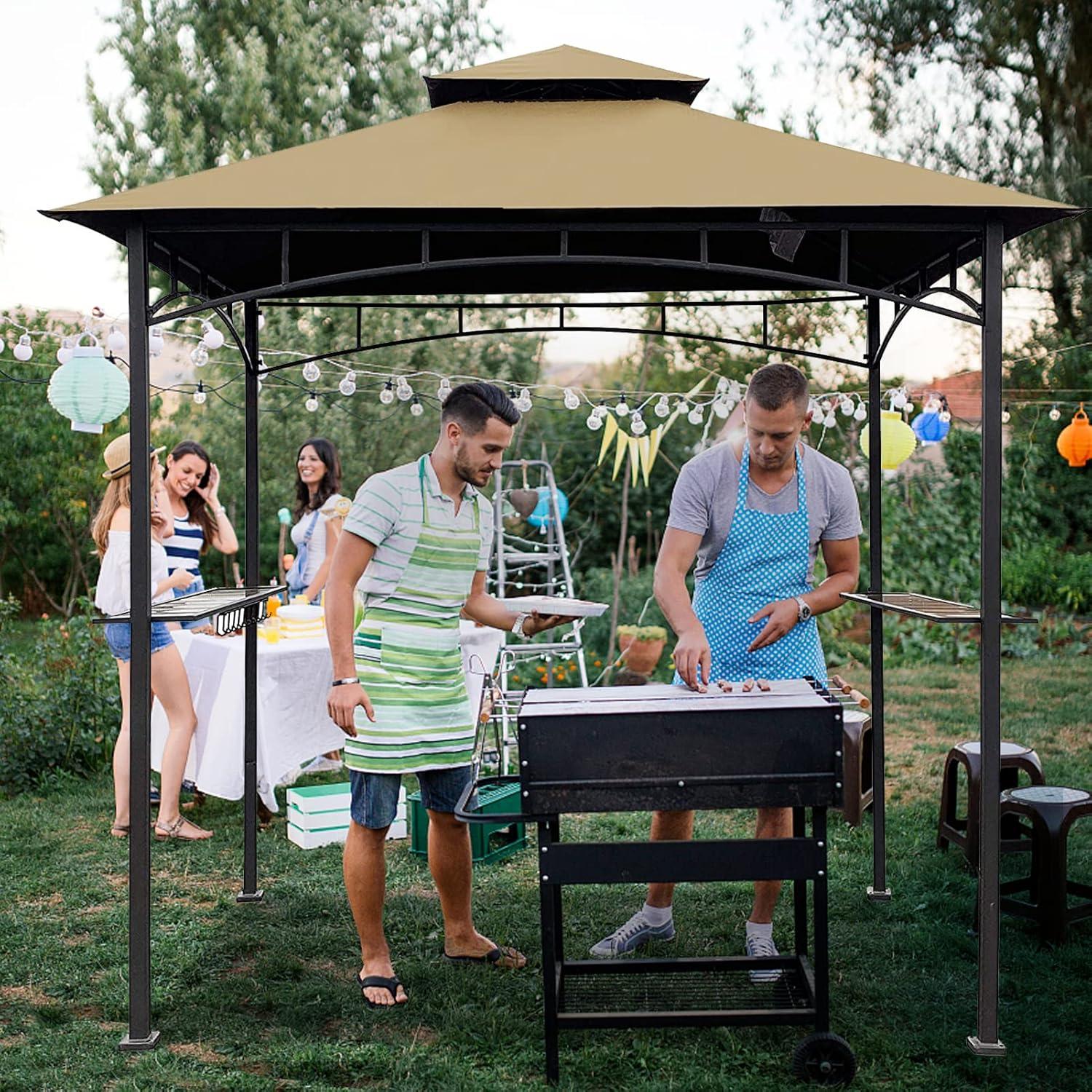 Khaki Double Tiered Grill Gazebo Replacement Canopy Top