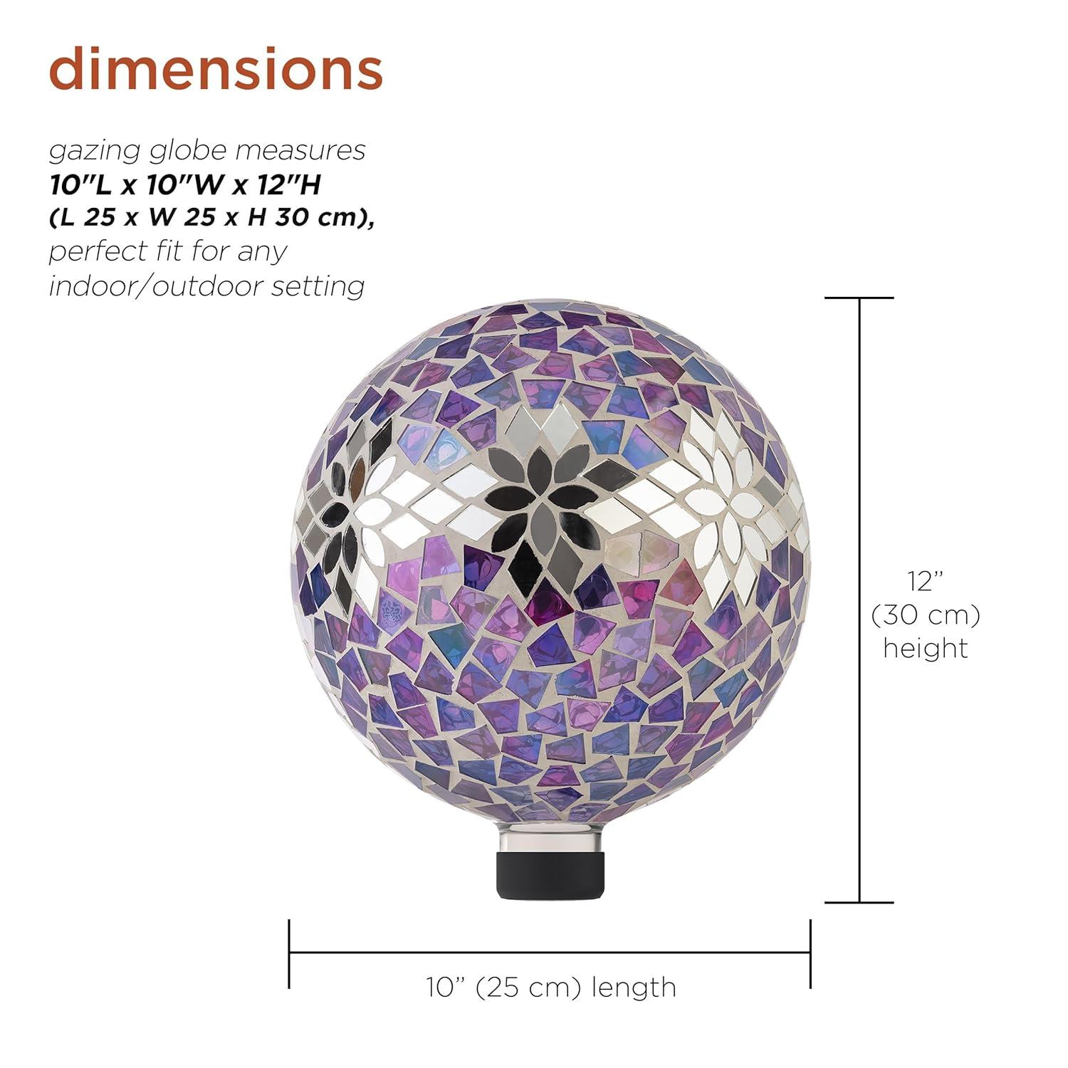 Alpine Corporation 10" Glass Mosaic Floral Gazing Globe, Purple/Silver