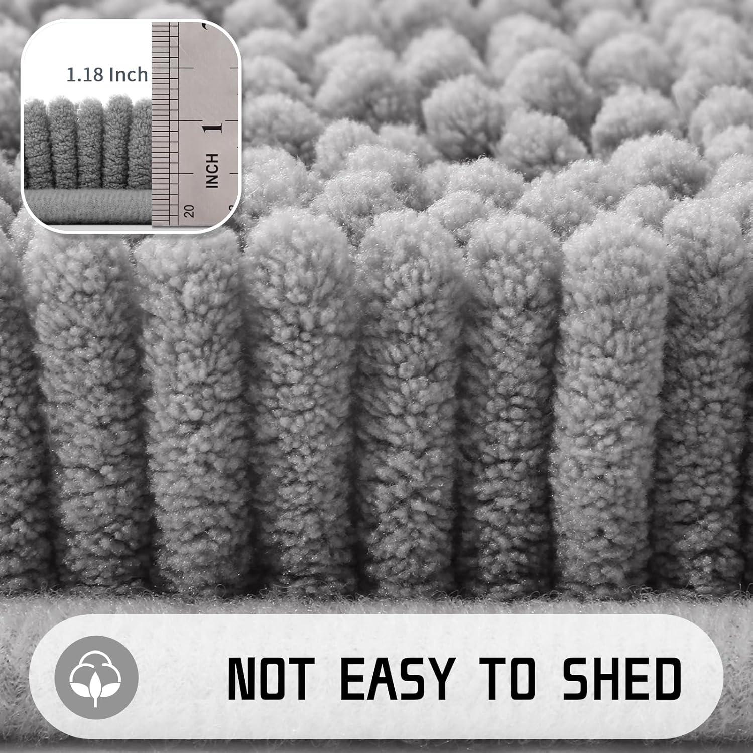 CHENHAINAN Bathroom Rug Mat, 24'' x 17'', Luxury Chenille Shaggy Bath Rugs, Extra Soft & Thick, Absorbent Water, Non-Slip, Machine Washable, Bath Mats for Bath Floor,Tub and Shower, Gray