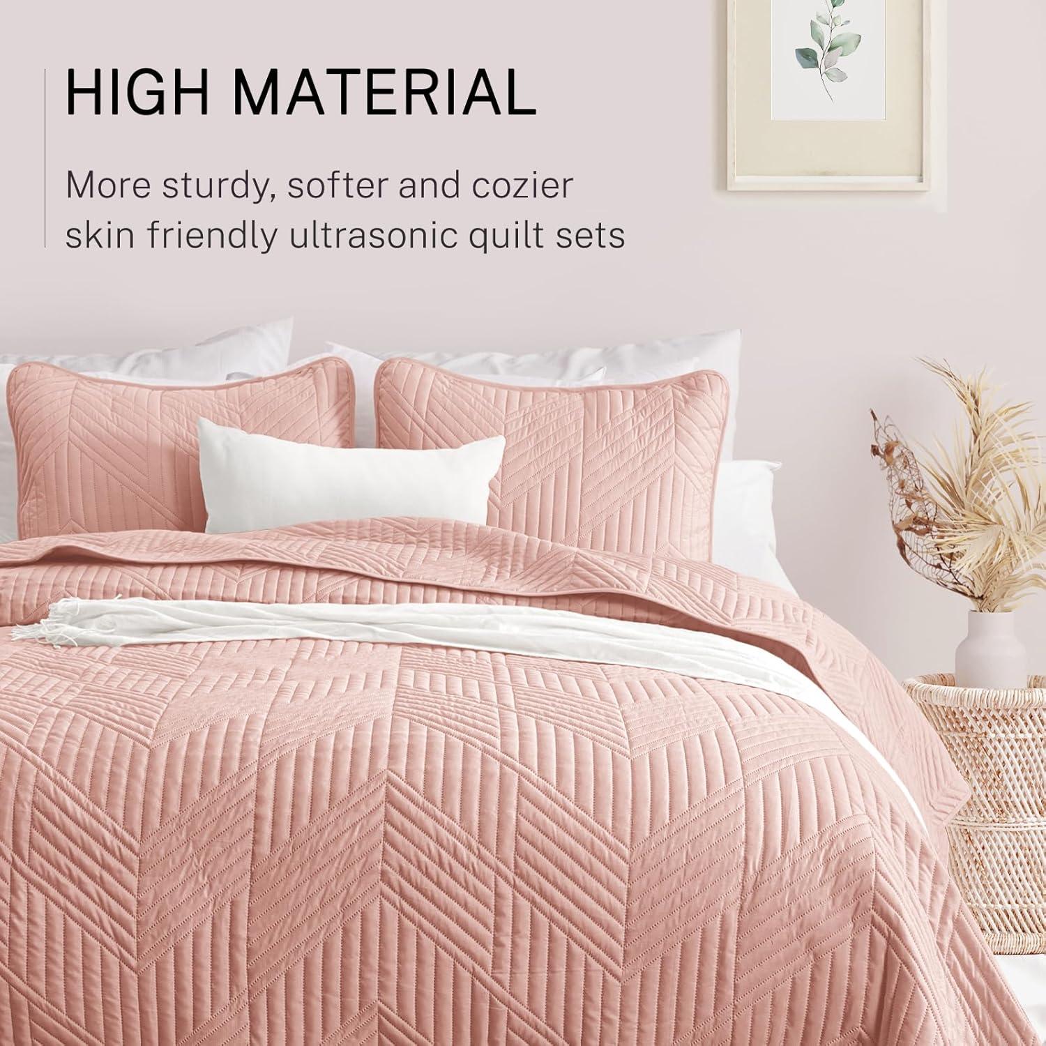 Blush Pink Twin Microfiber Reversible Quilt Set