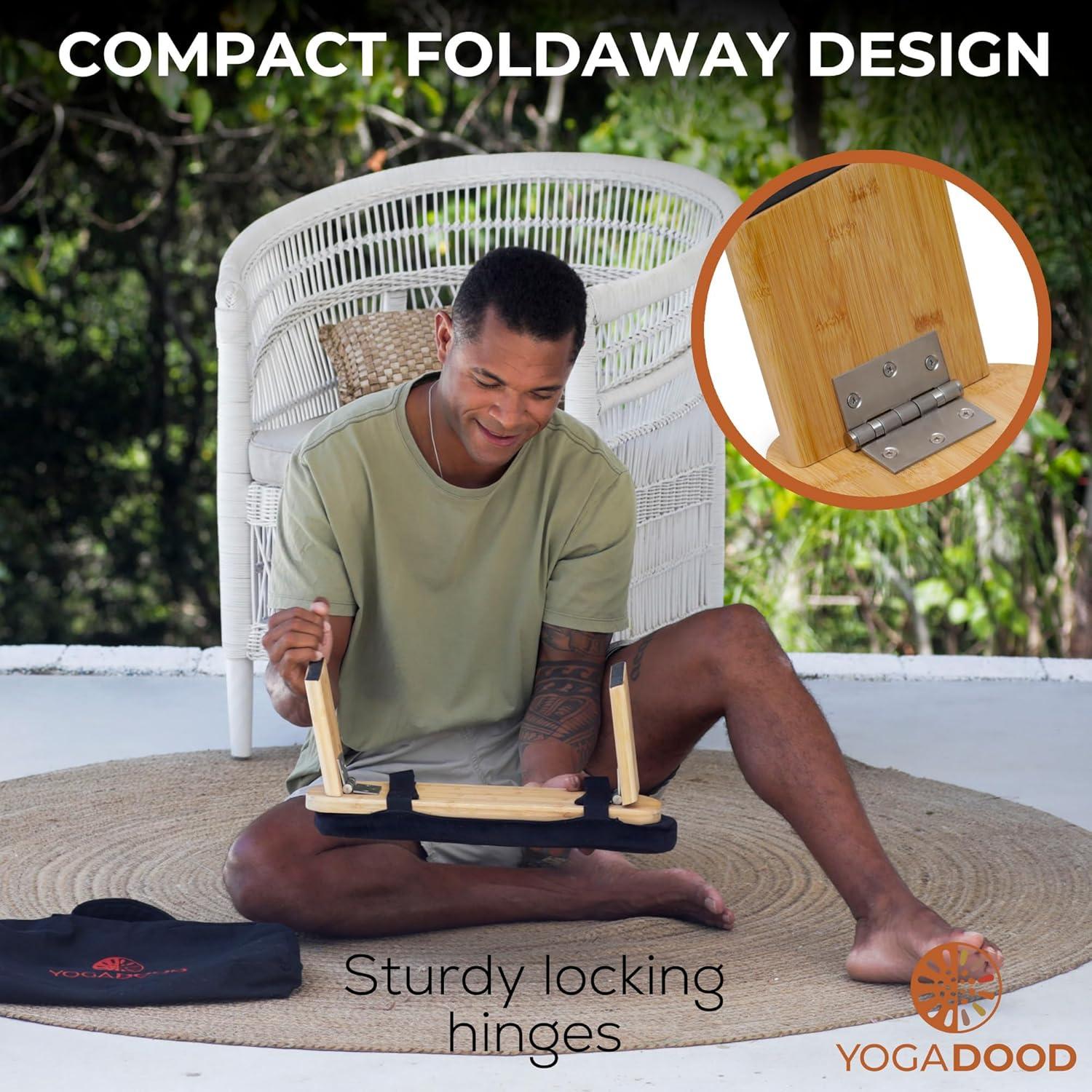 Folding Meditation Bench with Velvet Cushion & Carry Bag - Bamboo Yoga Stool, Seiza Prayer Bench, Travel Meditation Seat - Comfortable Kneeling Chair for Mindfulness, Zen Practice Meditation Stool