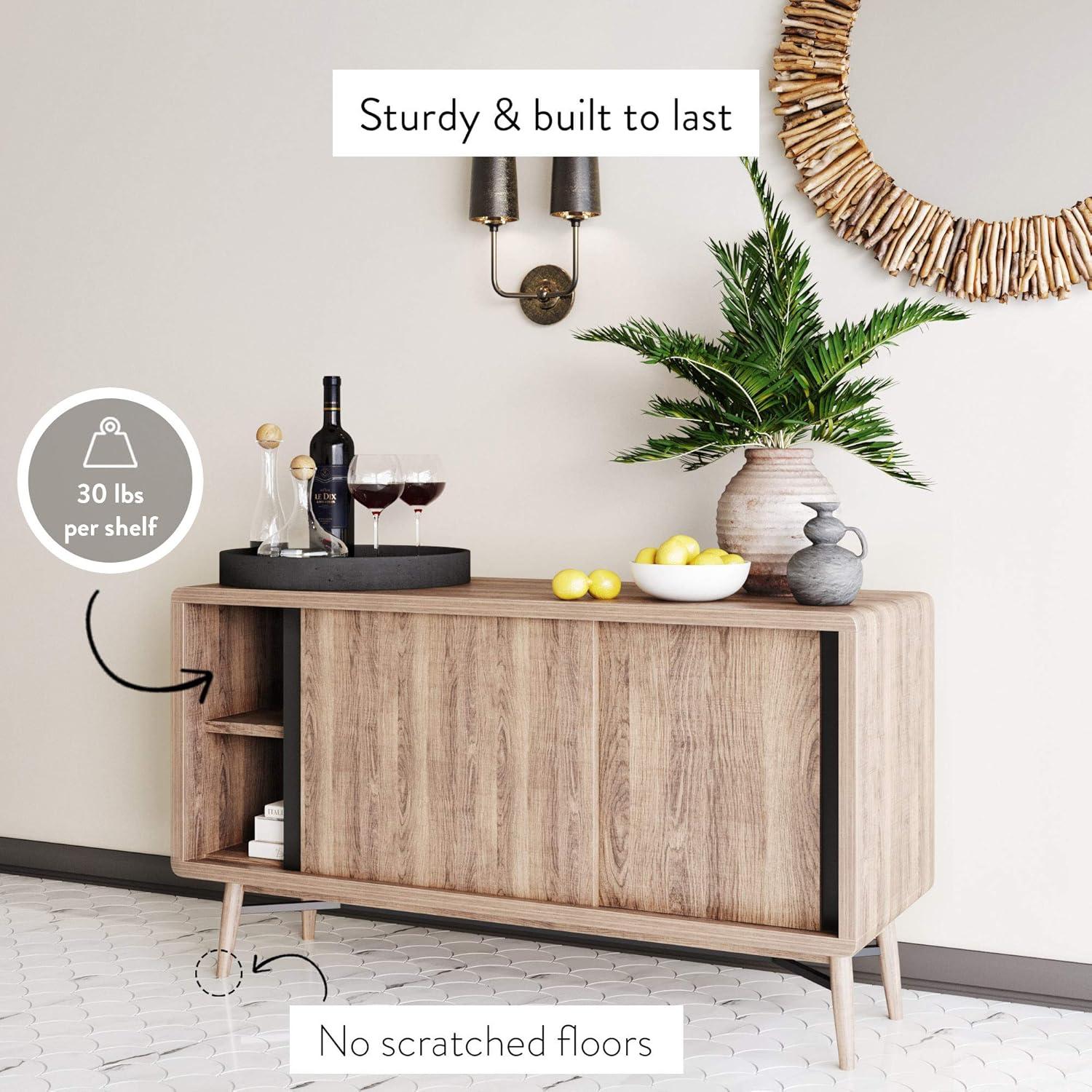 Nathan James Liam Modern Mid-Century TV Stand, Media Console or Entertainment Cabinet with Sliding Doors, Oak