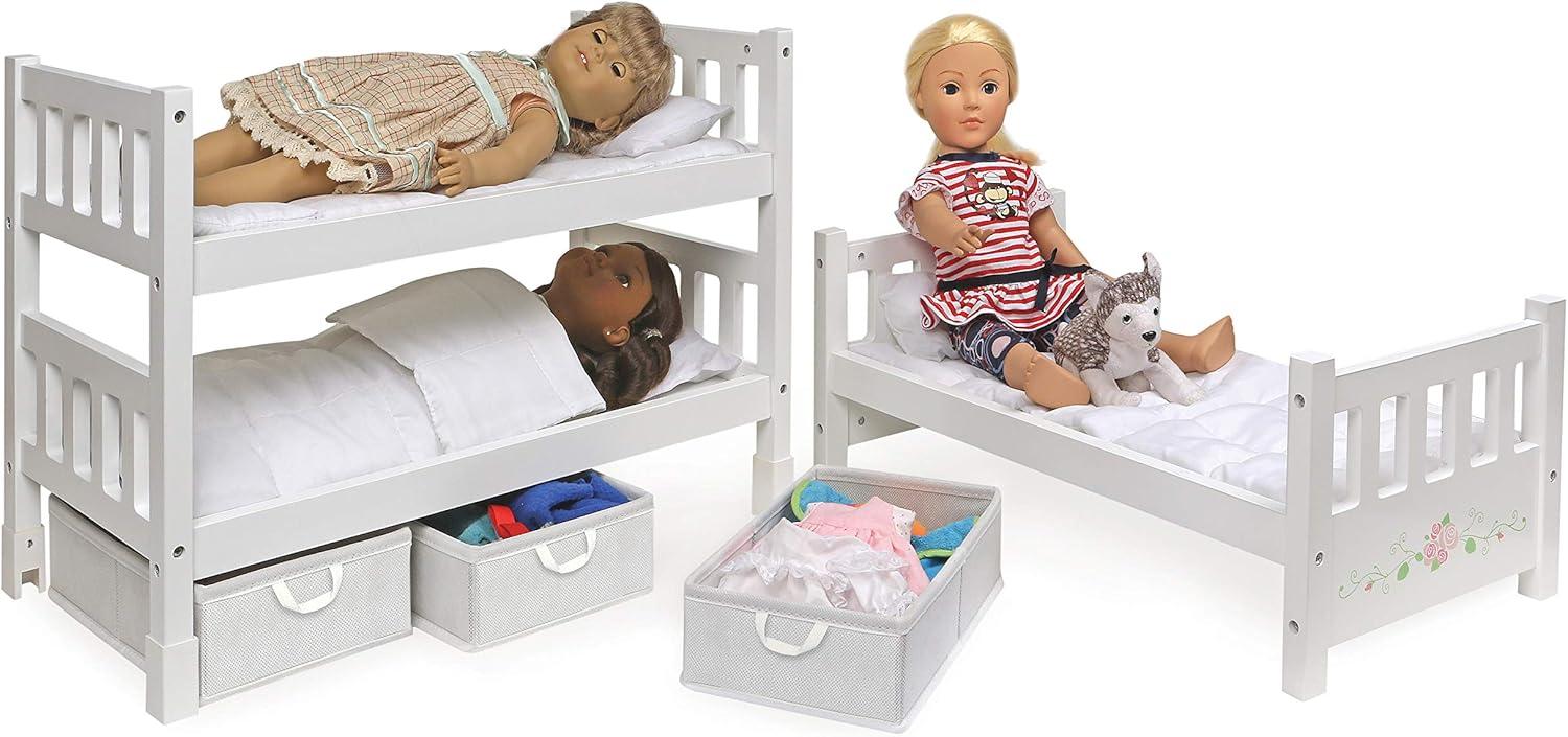 Badger Basket 1-2-3 Convertible Doll Bunk Bed with Bedding, Baskets, and Free Personalization Kit
