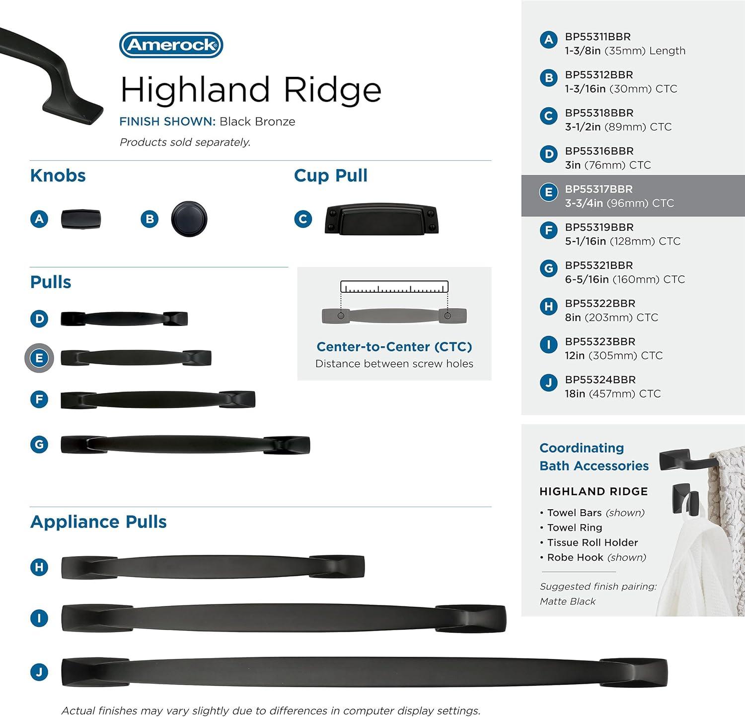 Highland Ridge 3 3/4" Center to Center Arch Pull