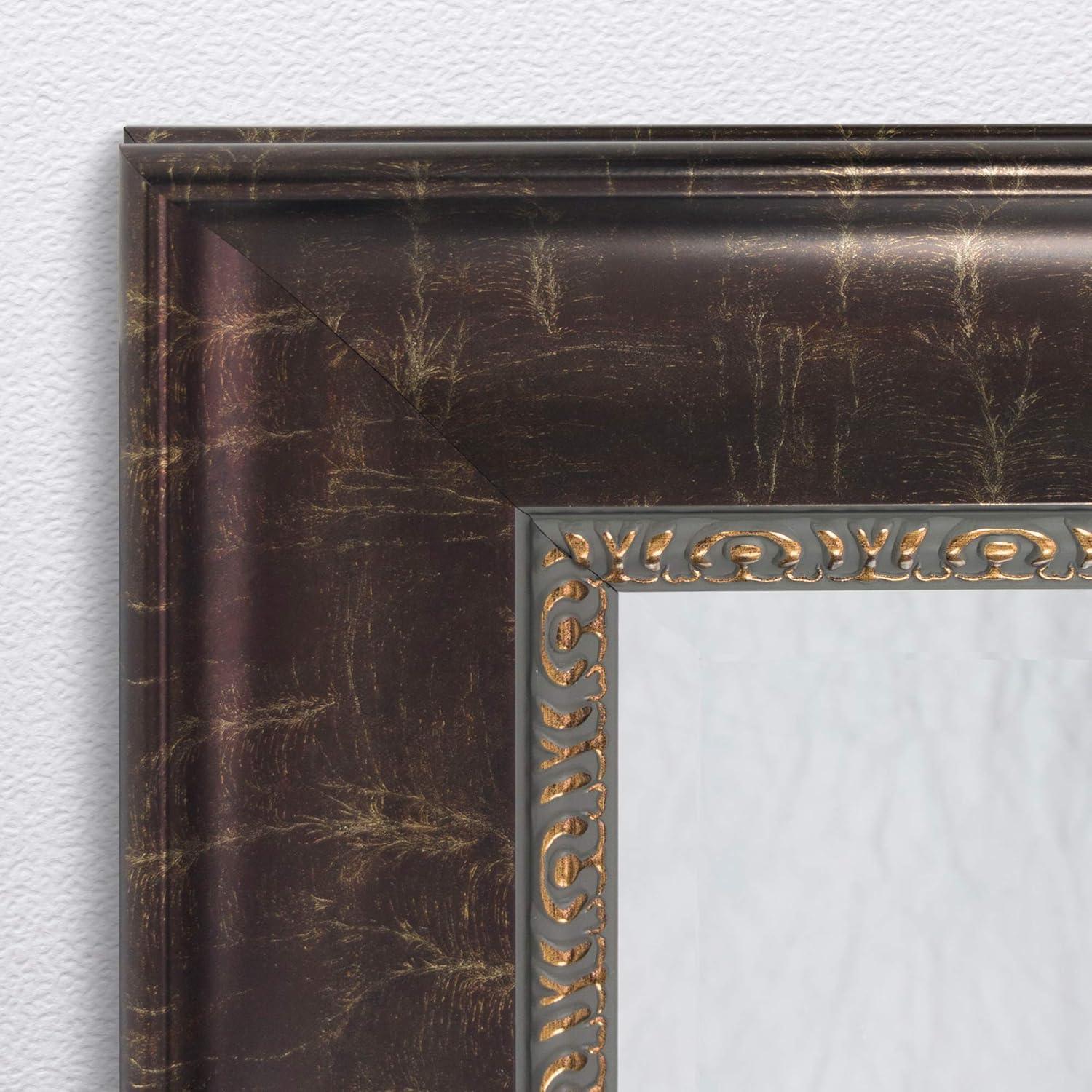 Elegant Distressed Bronze Rectangular Beveled Wall Mirror - 30.5 x 36 in