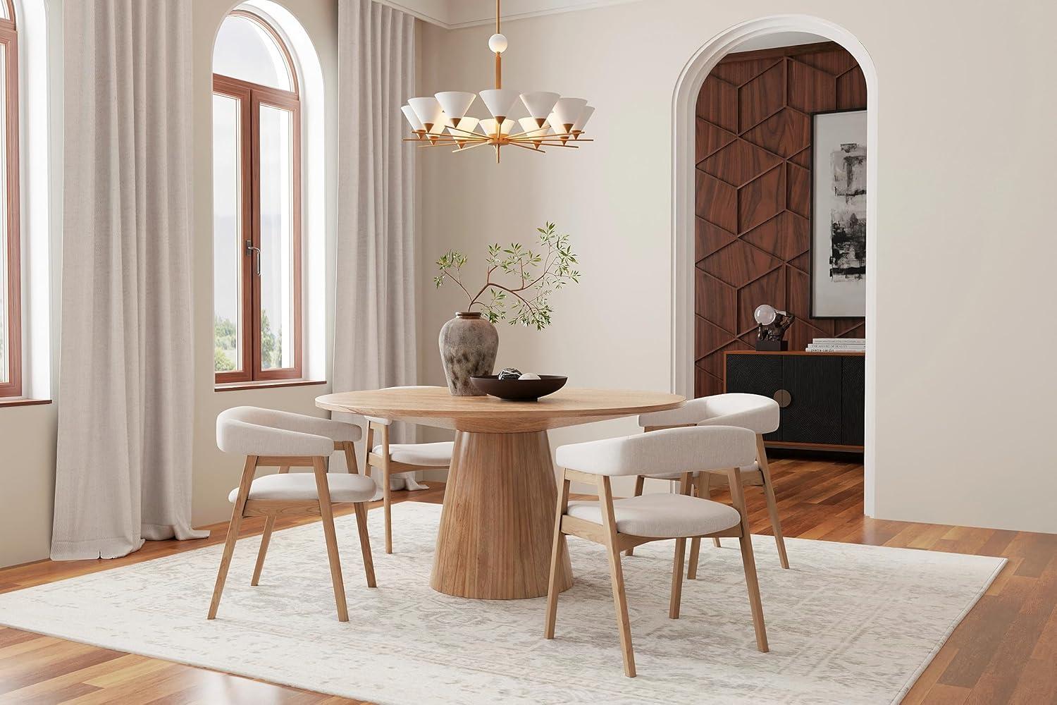 Natural Wood Round Pedestal Dining Table for Six