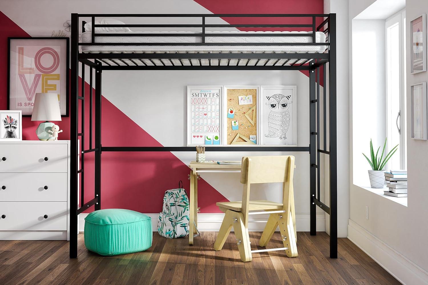Your Zone Brittain Twin Metal Loft Bed, Pink